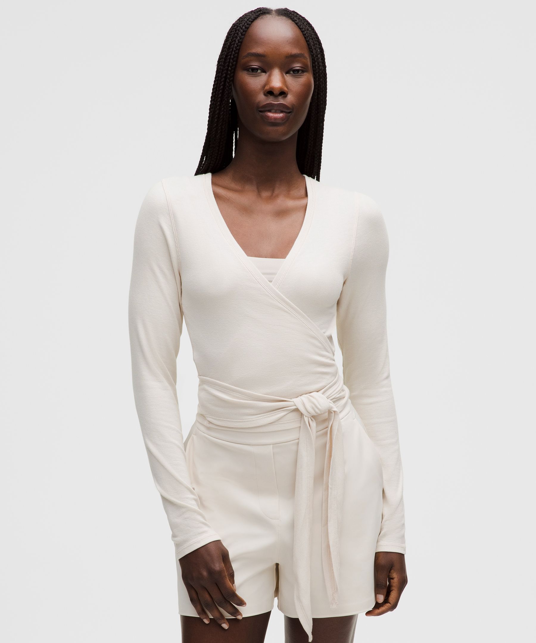 Front-to-Back Wrap-Waist Long-Sleeve Shirt