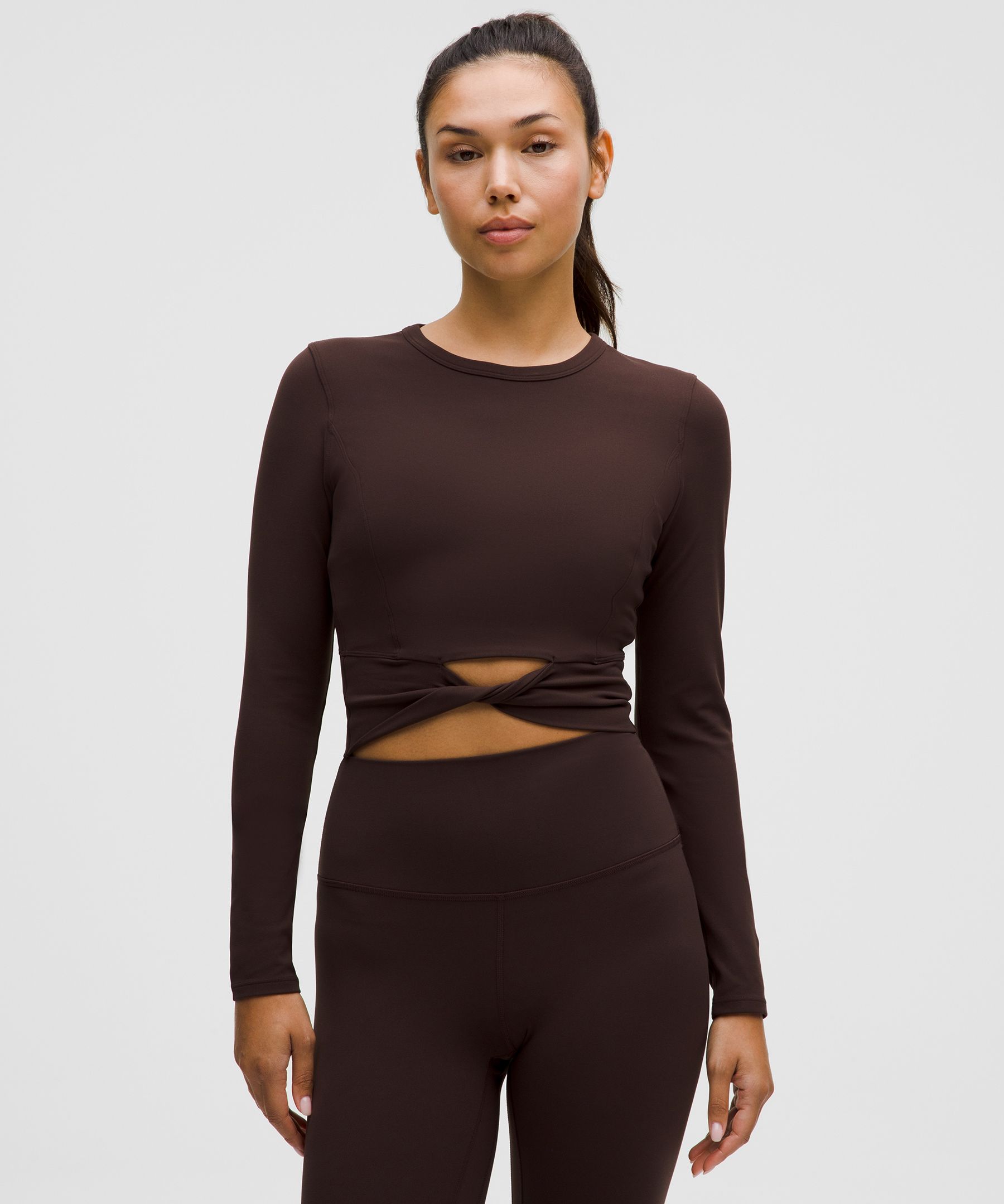 Cropped Nulu Twist-Hem Long-Sleeve Shirt