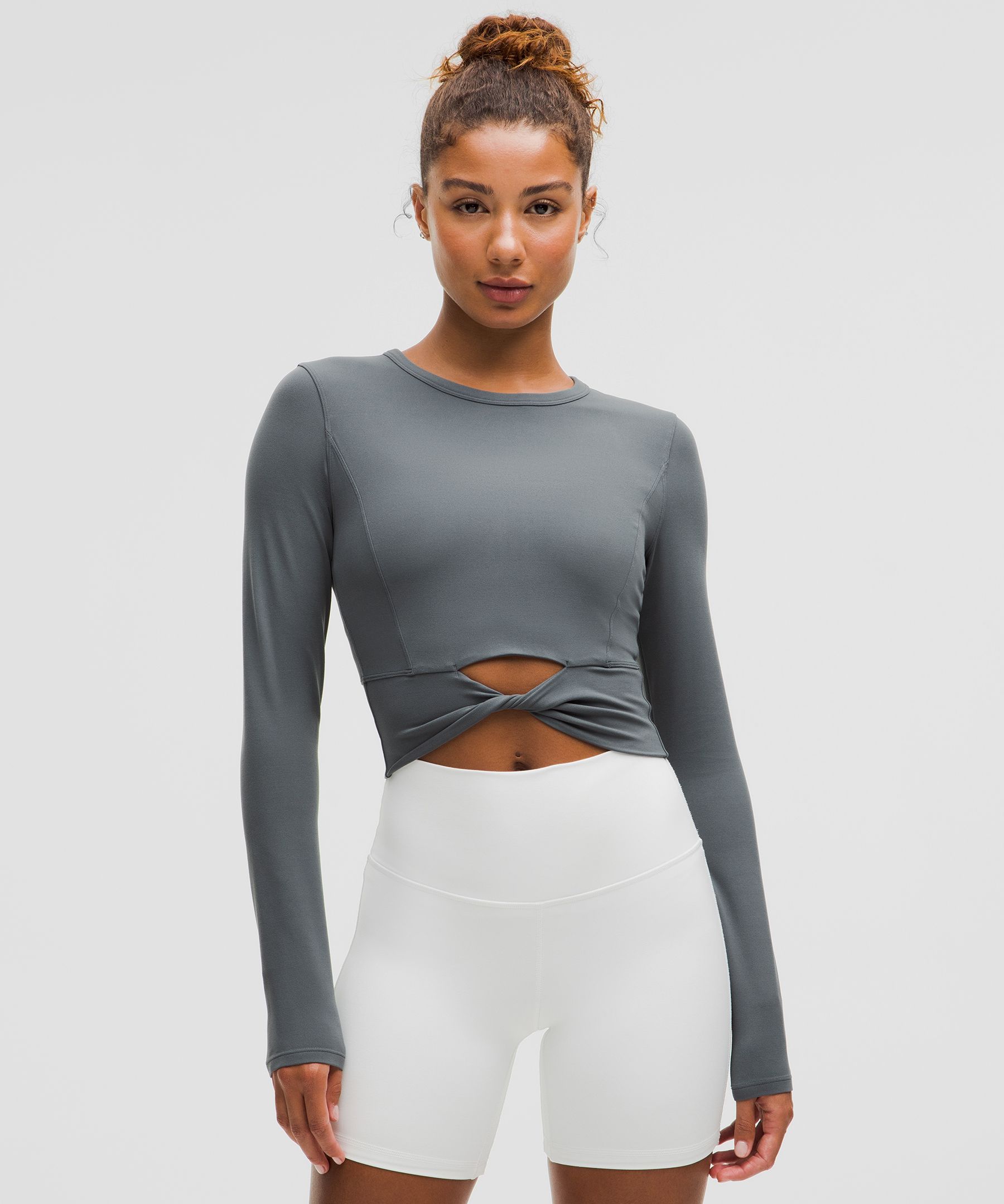 Lululemon Cropped Nulu Twist-hem Long-sleeve Shirt In Gray