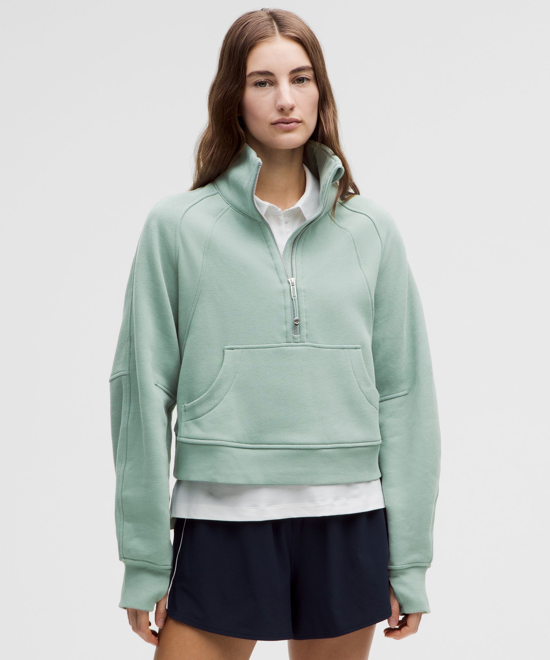 Serious about softness. This funnel-neck sweatshirt is all about plush, fleecy fabric and pairs perf