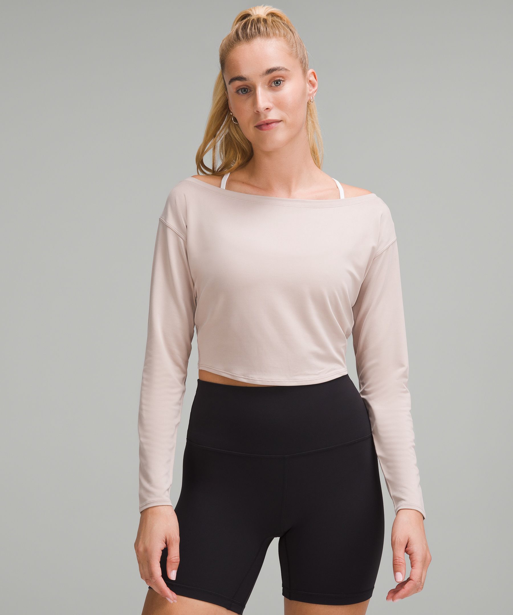 Cupro Boatneck Cropped Long-Sleeve Shirt