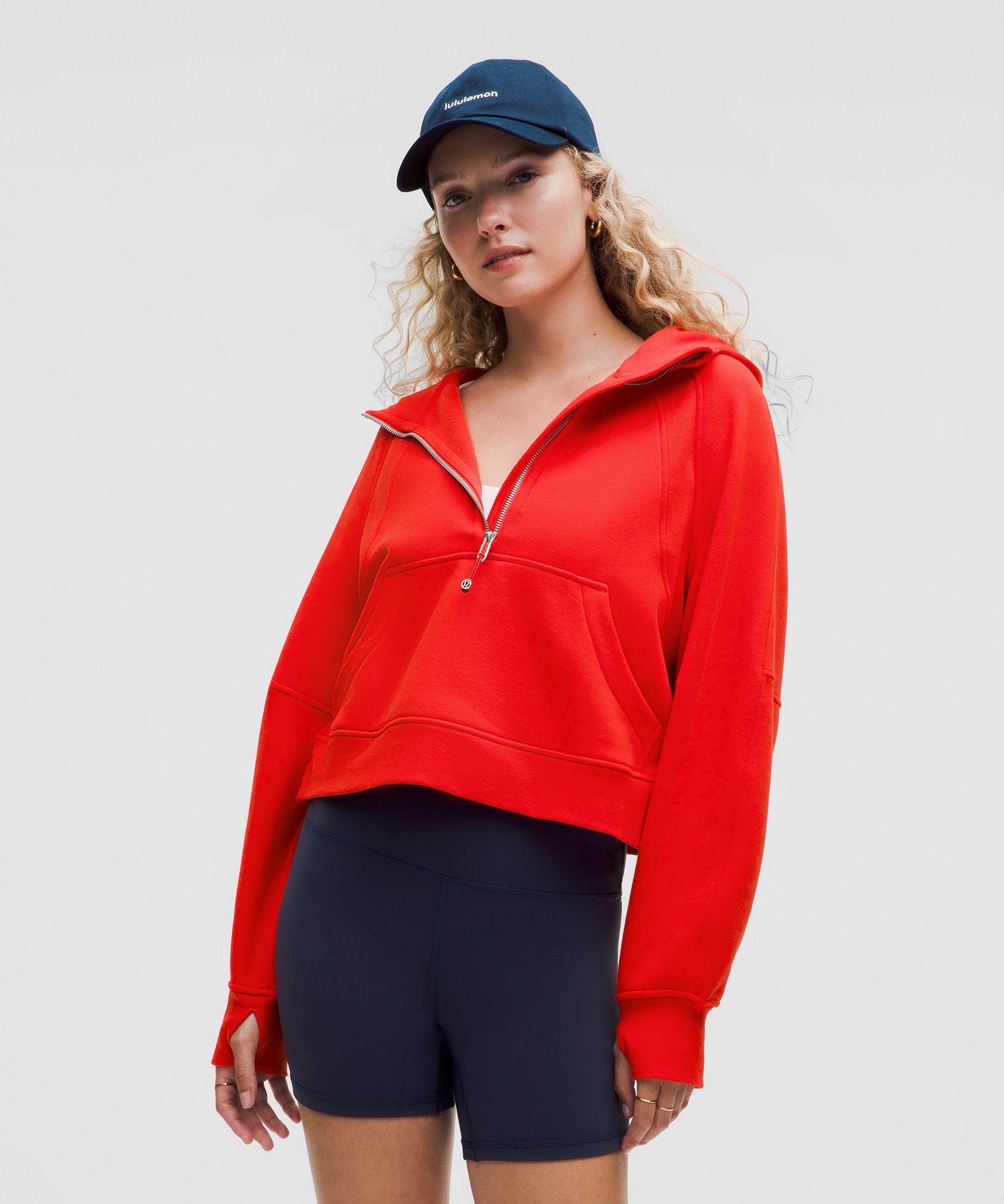 Scuba Oversized Half-Zip Hoodie - Red