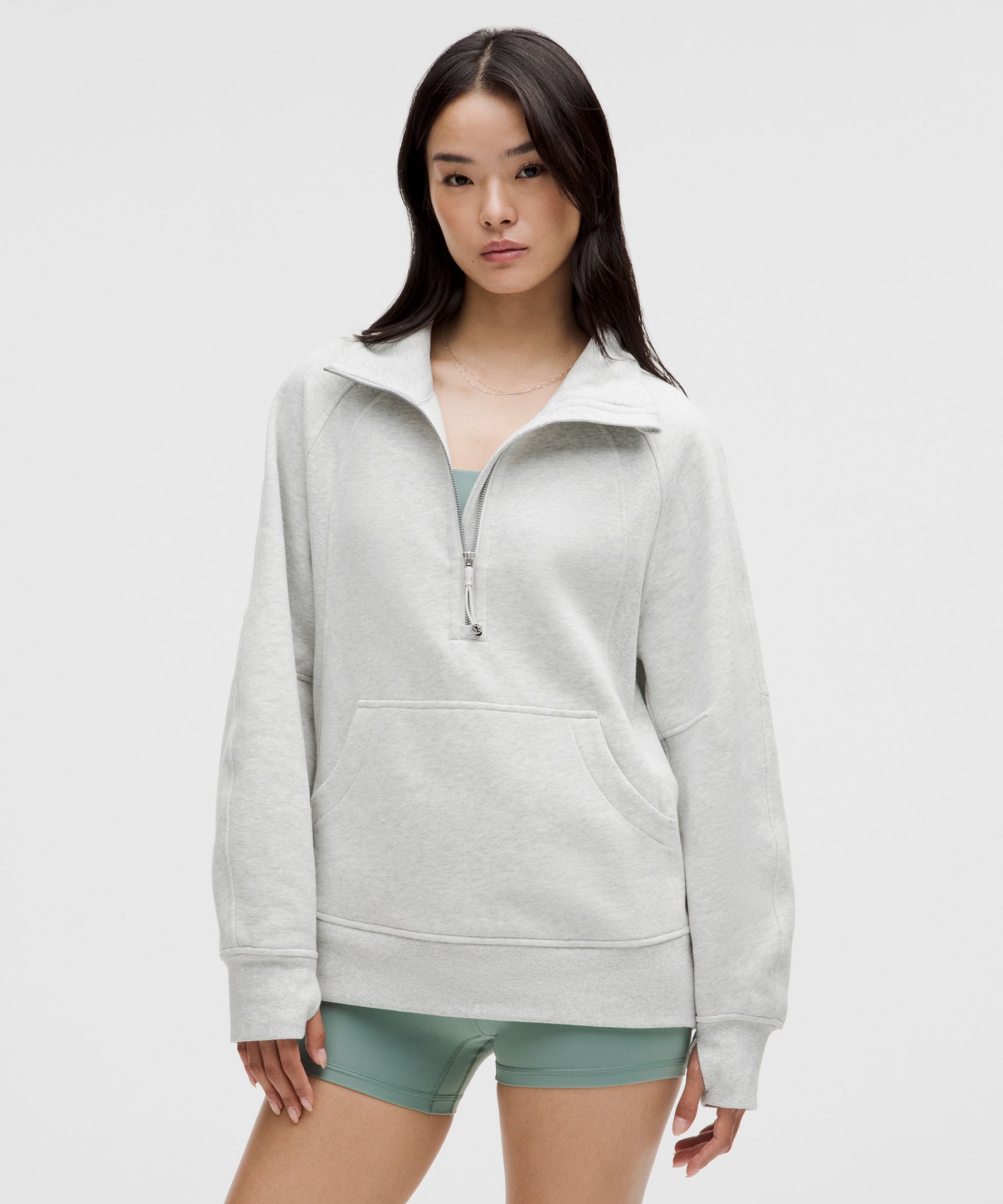 Scuba Oversized Funnel-Neck Half Zip Long - Grey,Neutral