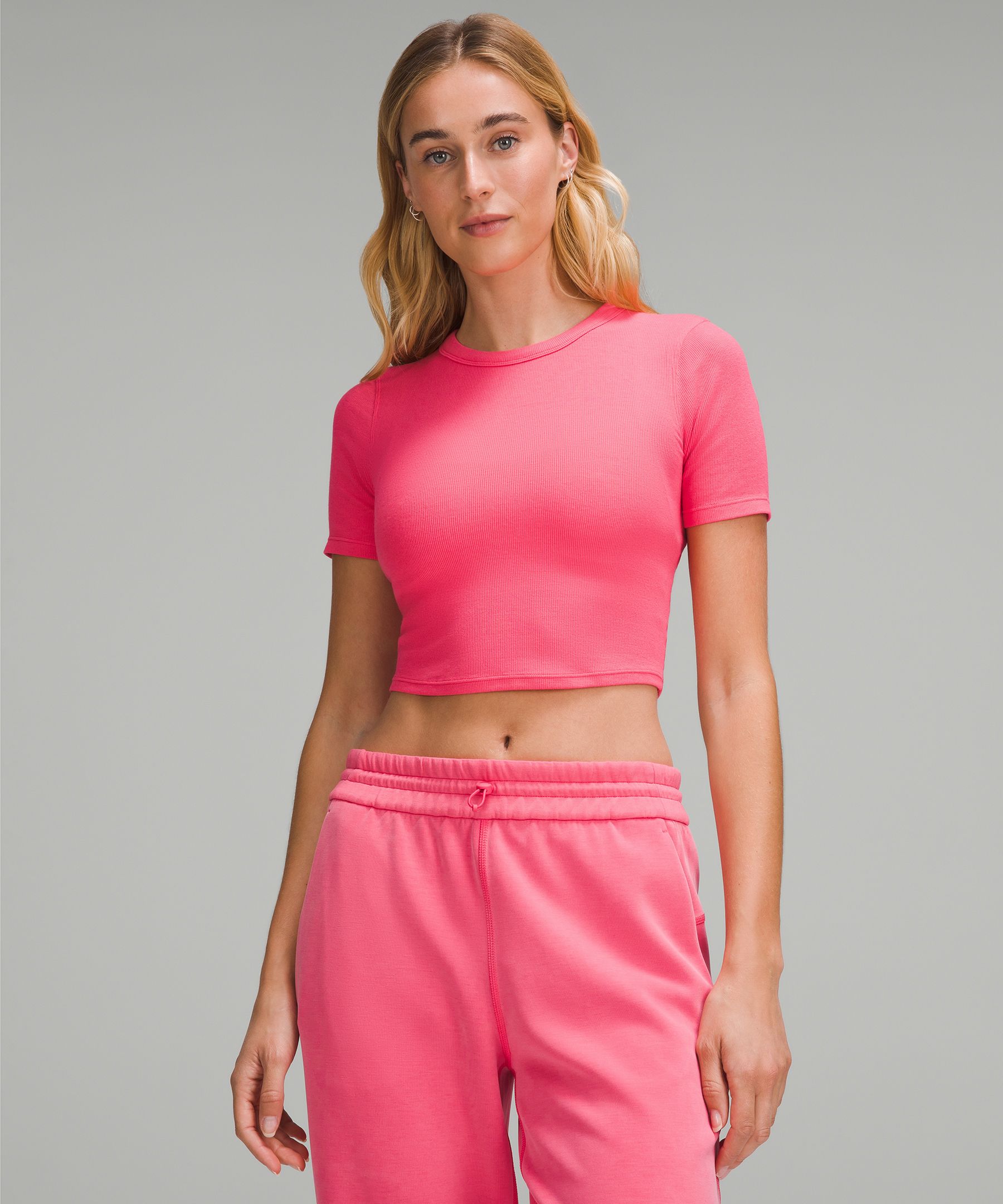 Lululemon Hold Tight Straight Hem Cropped T-shirt In Pink