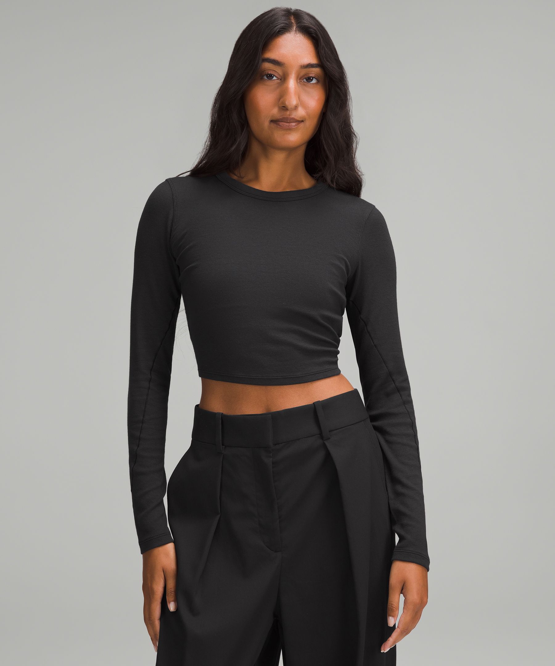 Hold Tight Straight-Hem Cropped Long-Sleeve Shirt