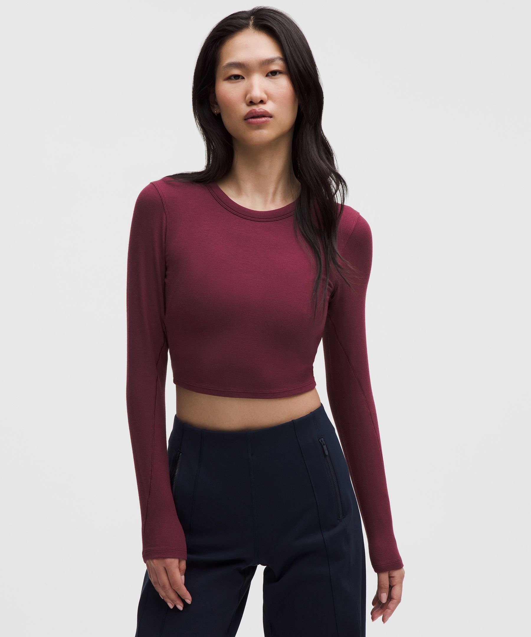 Hold Tight Straight-Hem Cropped Long-Sleeve Shirt