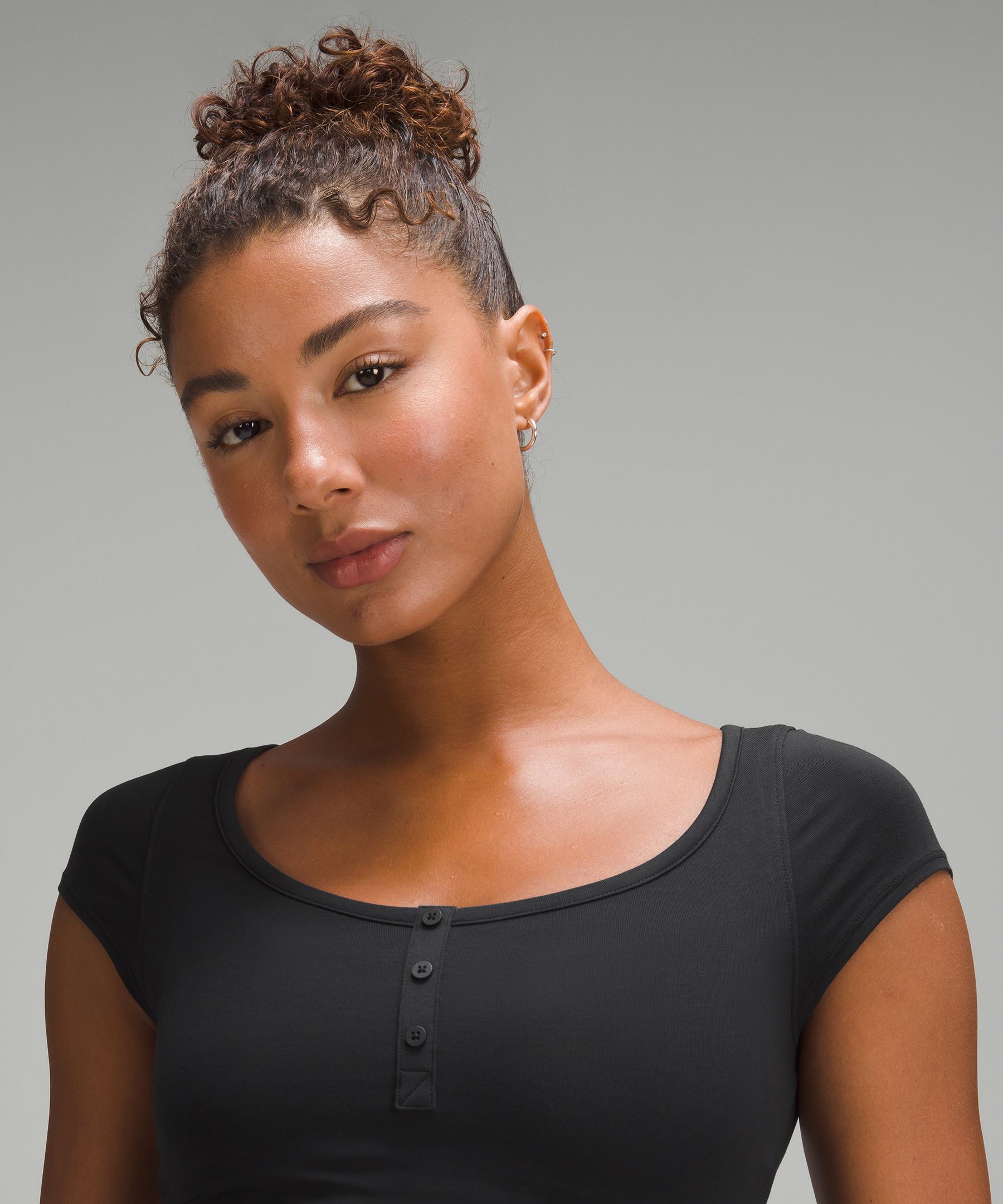 Cap-Sleeve Henley T-Shirt | Women's Short Sleeve Shirts & Tee's