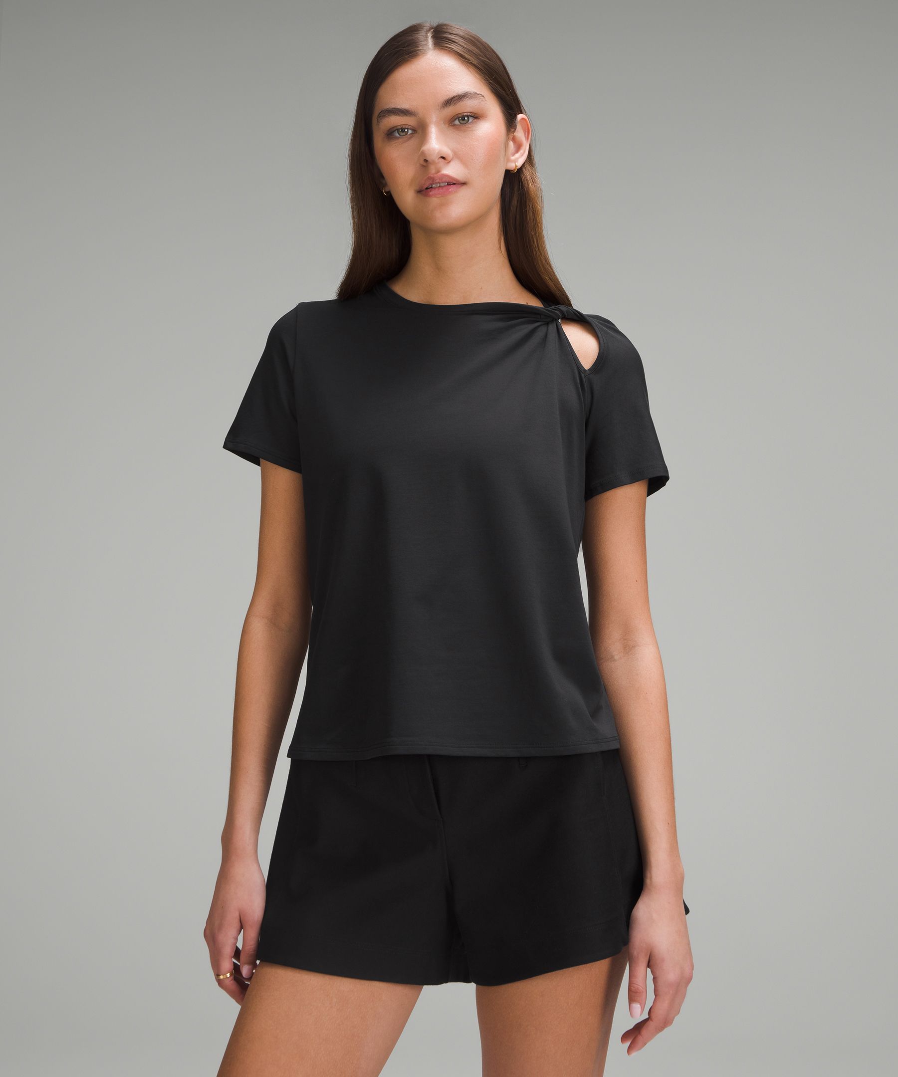 Cotton Shoulder-Twist T-Shirt | Women's Short Sleeve Shirts & Tee's