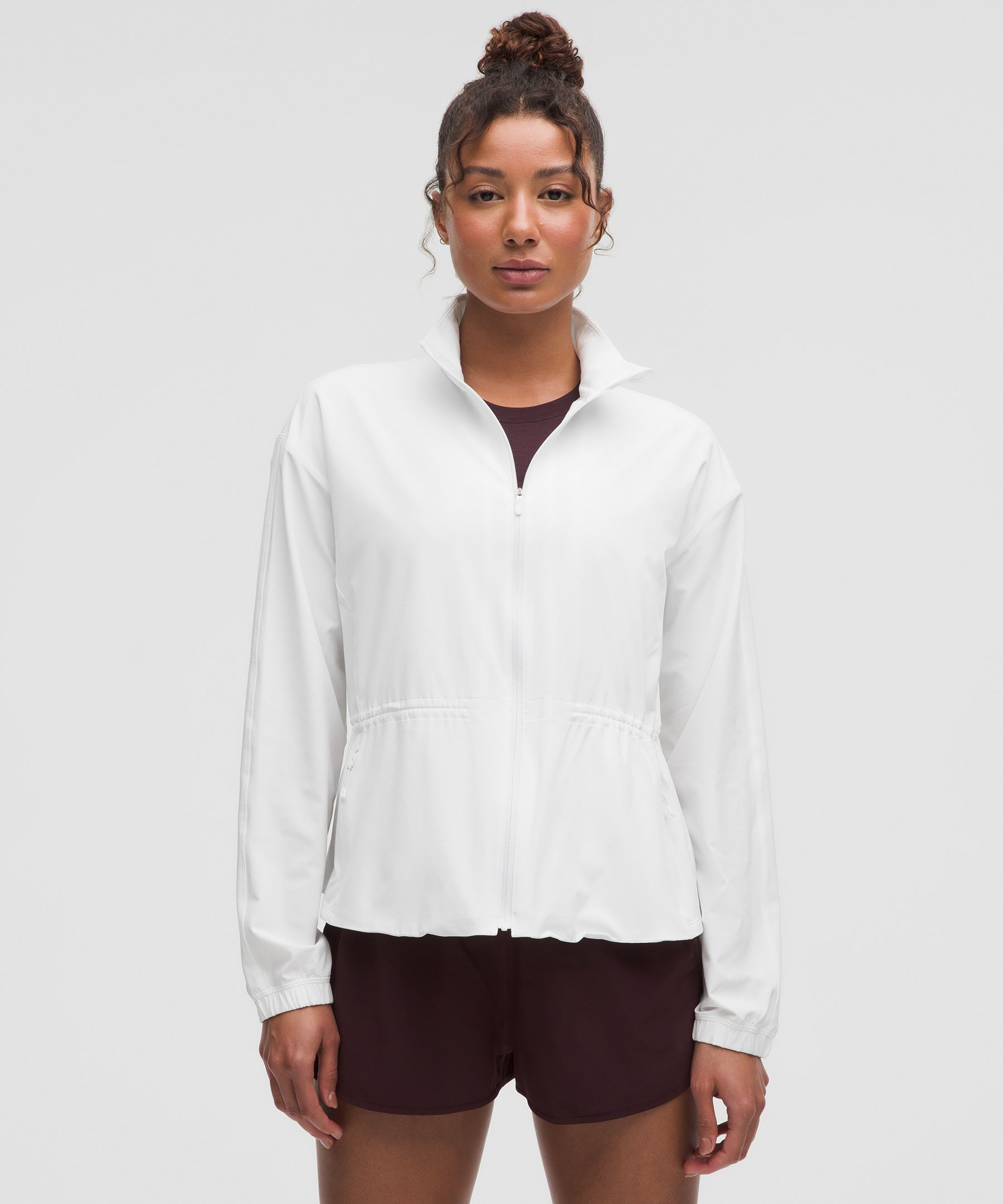 UV-Protective Cinch-Waist Running Jacket - White,Neutral