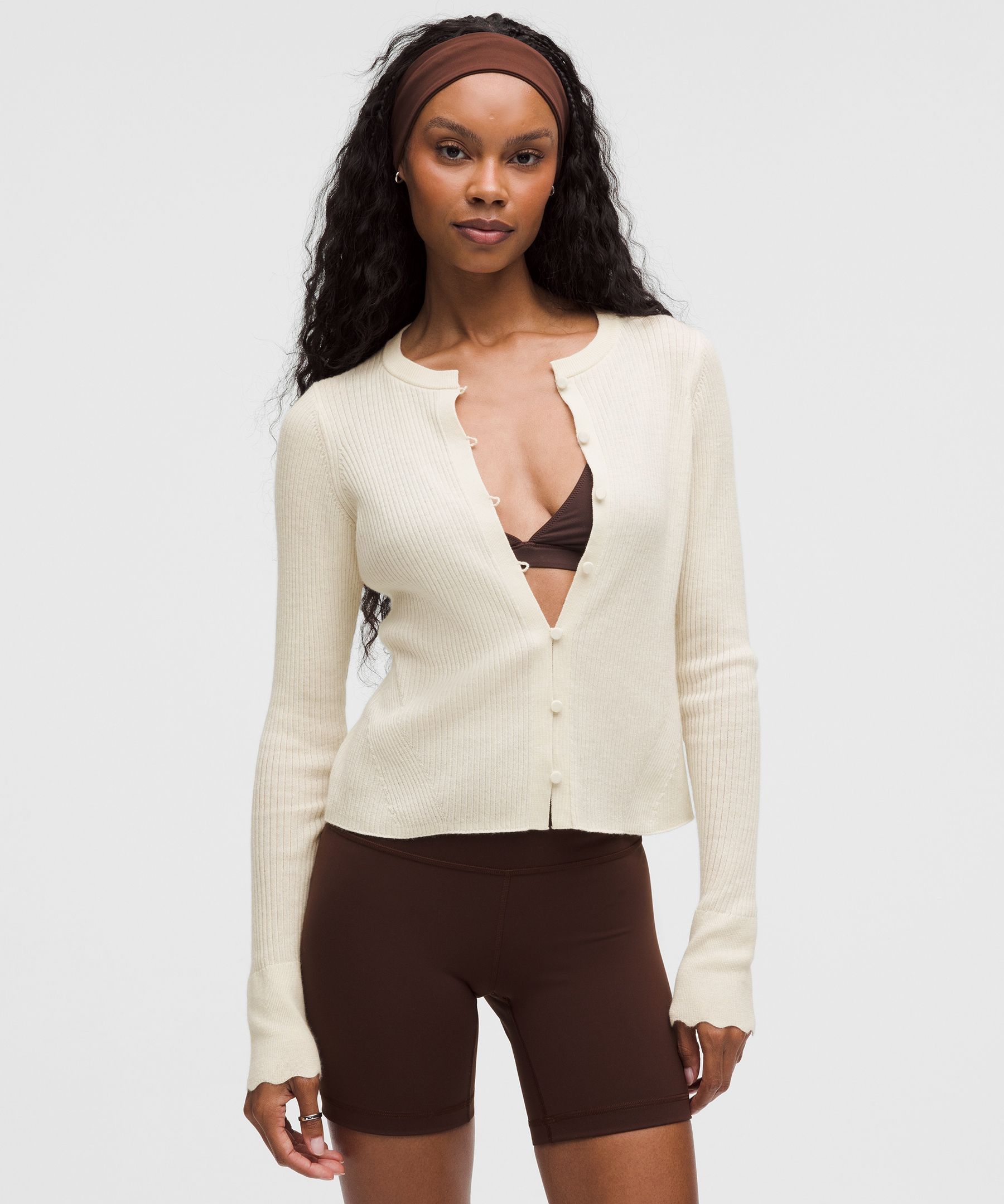 Cashmere Scalloped Cuff Cardigan - White