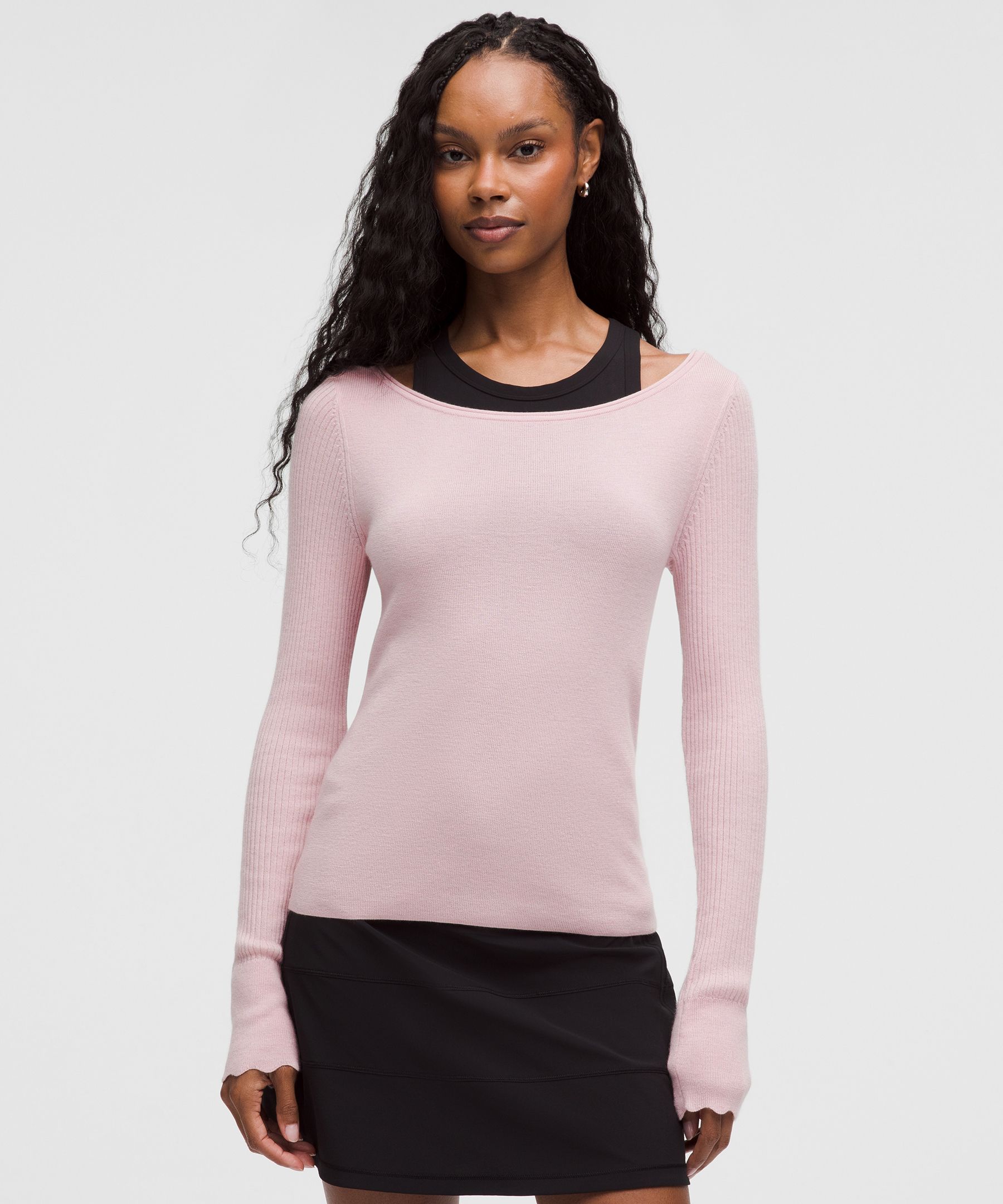 Cashmere Scalloped Cuff Crewneck