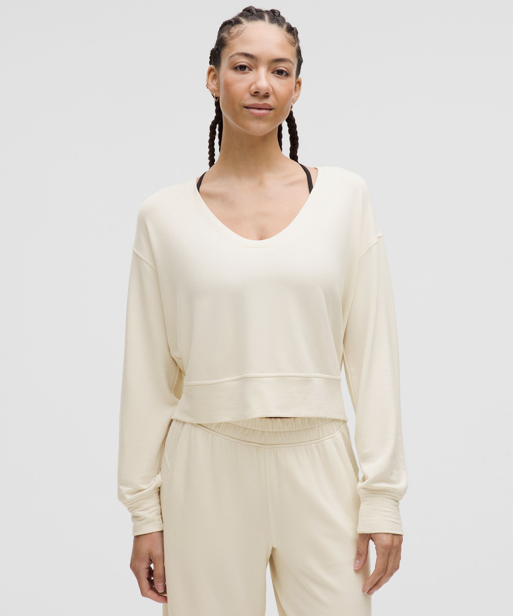 BeCalm Scoop-Neck Pullover - White,Neutral