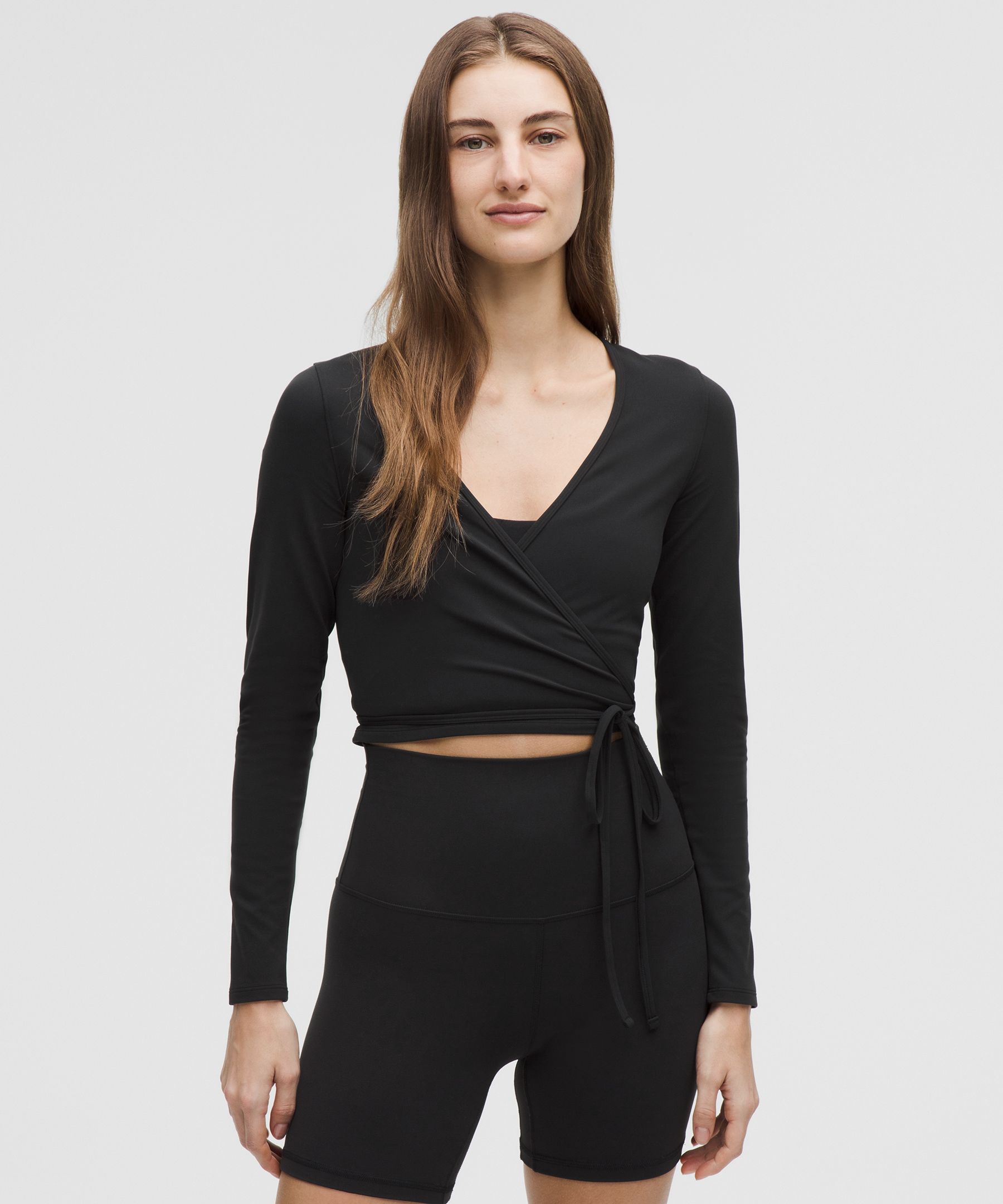 Nulu Long-Sleeve Cropped Wrap - Black,Neutral