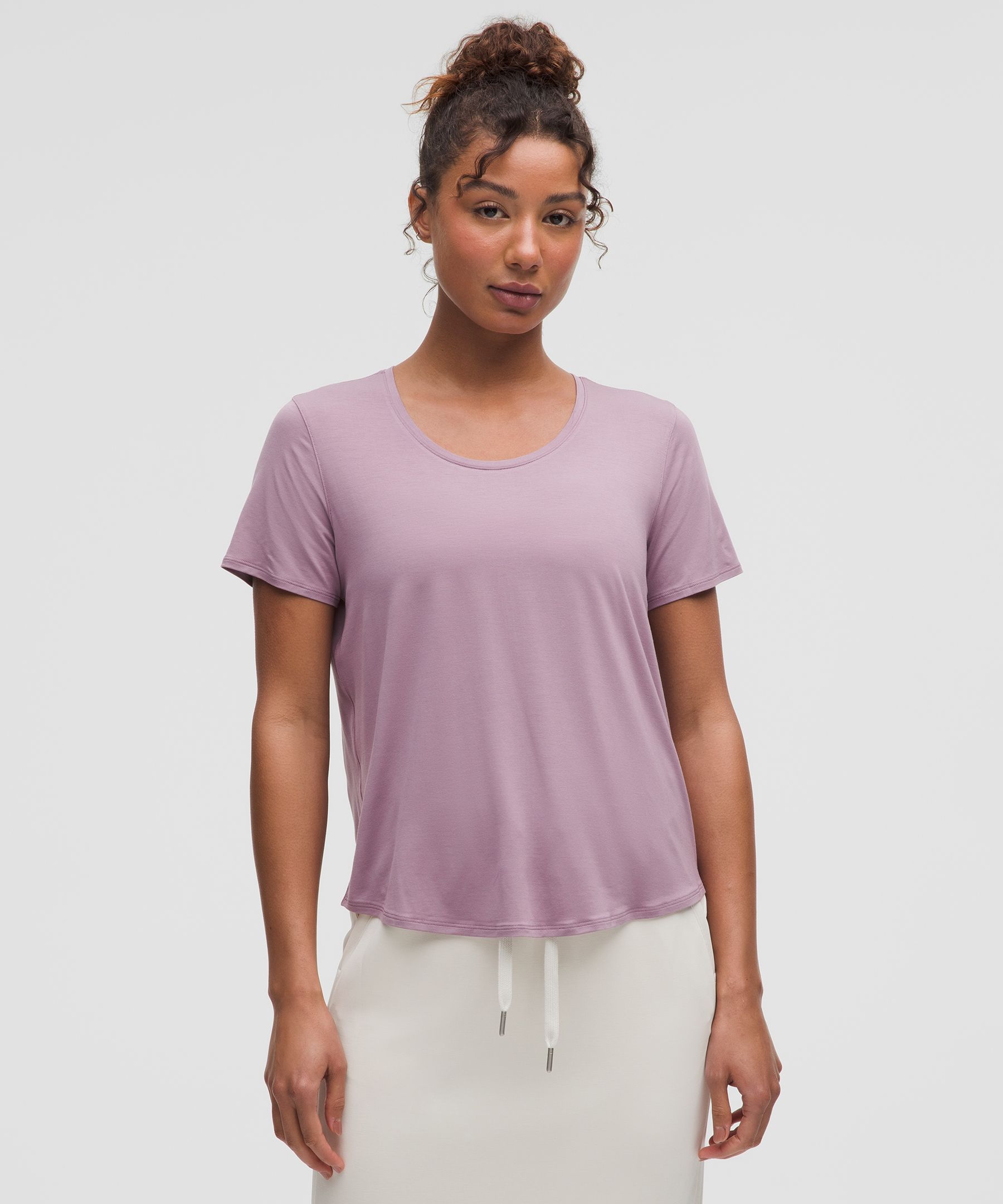 Modal-Silk Twist-Back Short-Sleeve Shirt - Purple