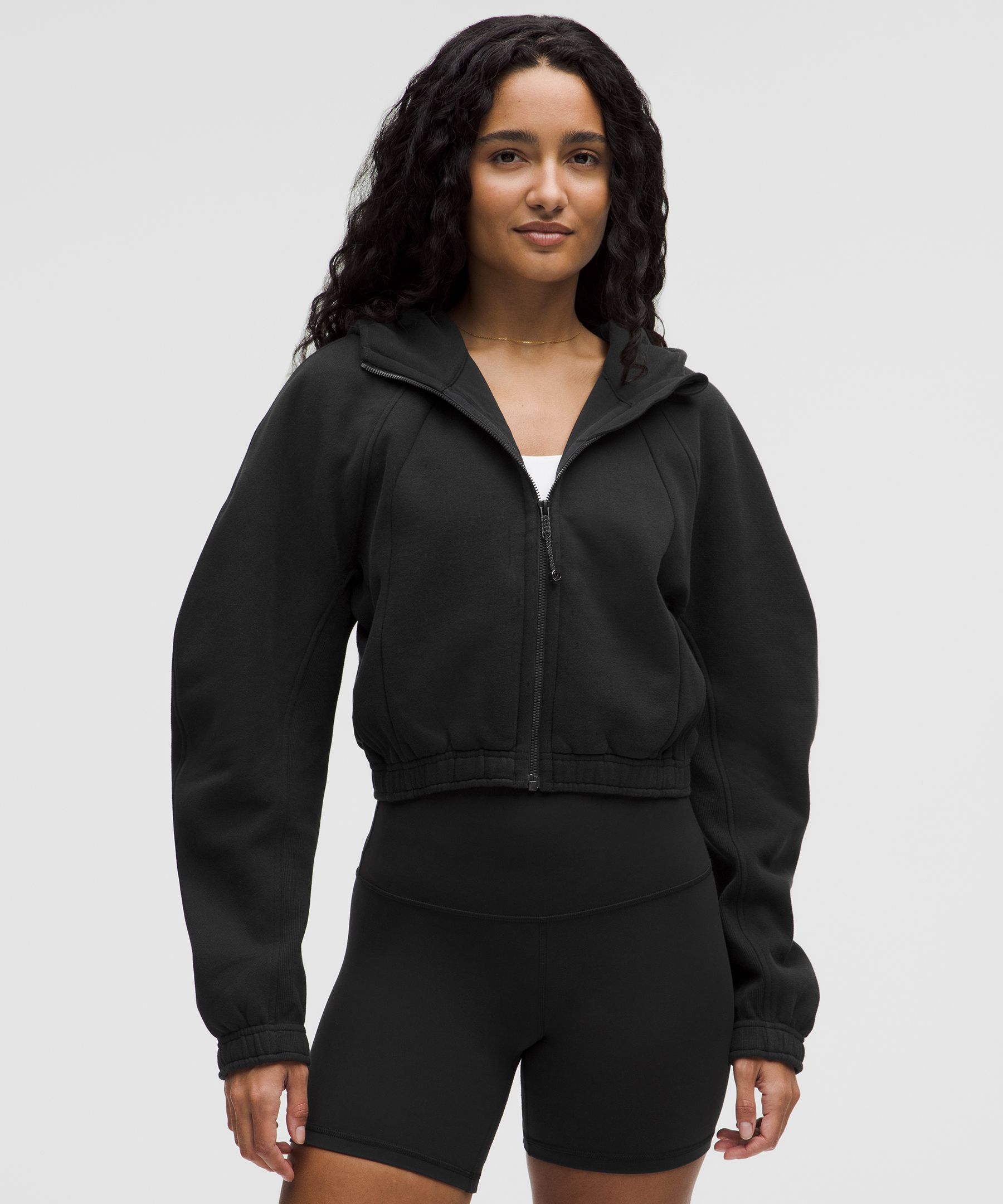 Scuba Full-Zip Cropped Hoodie - Black