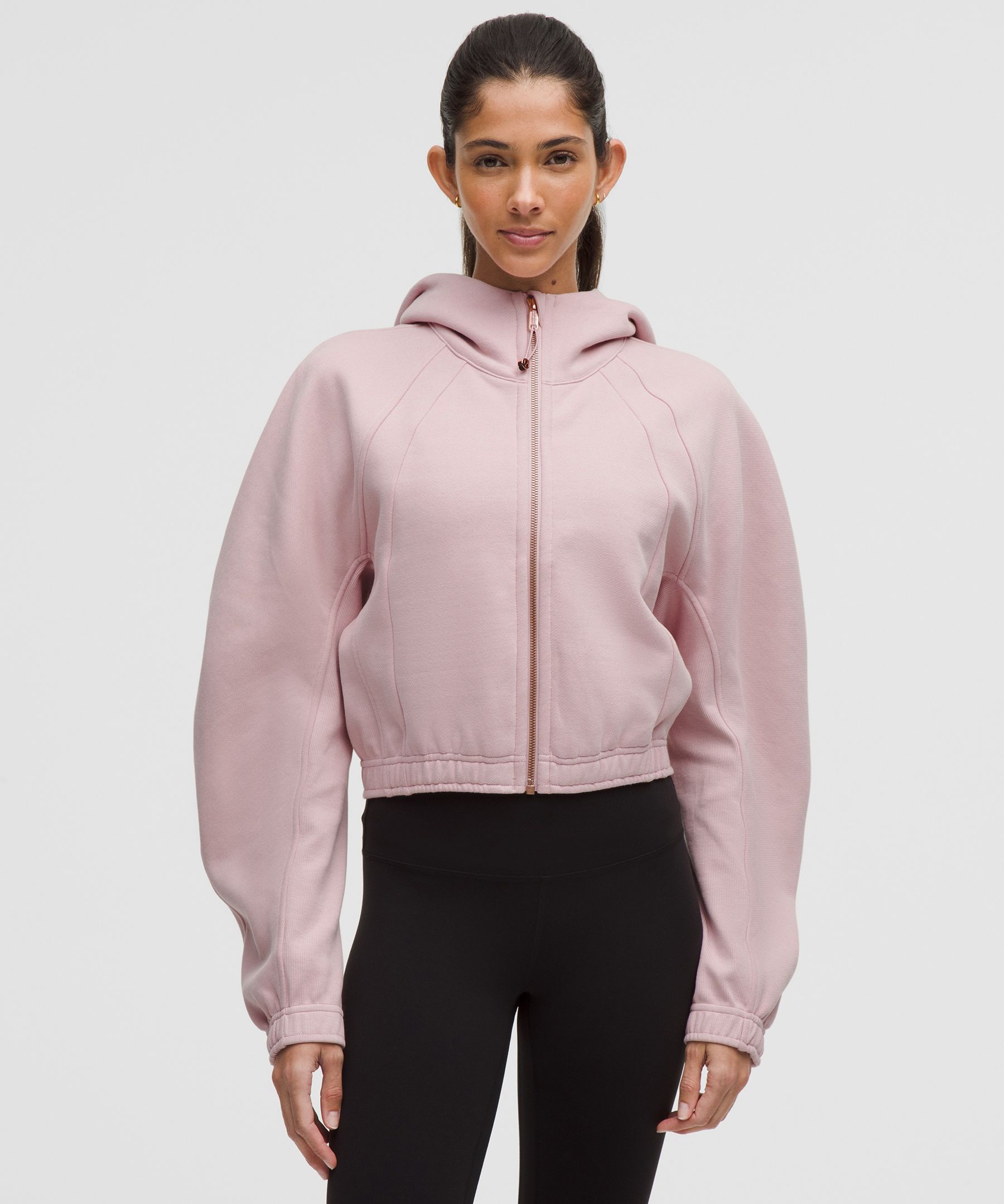 Scuba Full-Zip Cropped Hoodie - Pink