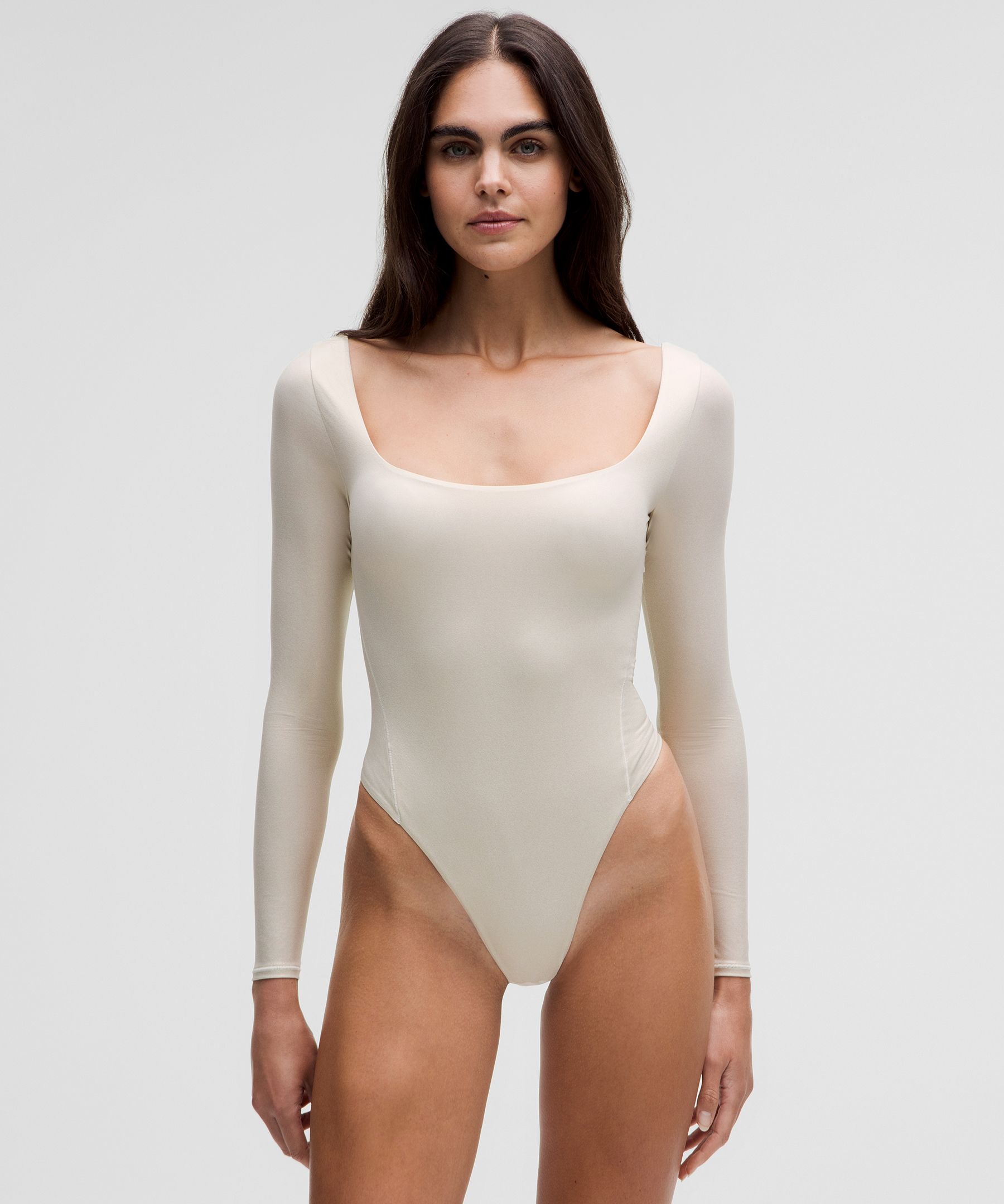 Wundermost Ultra-Soft Nulu Square-Neck Long-Sleeve Bodysuit Shine