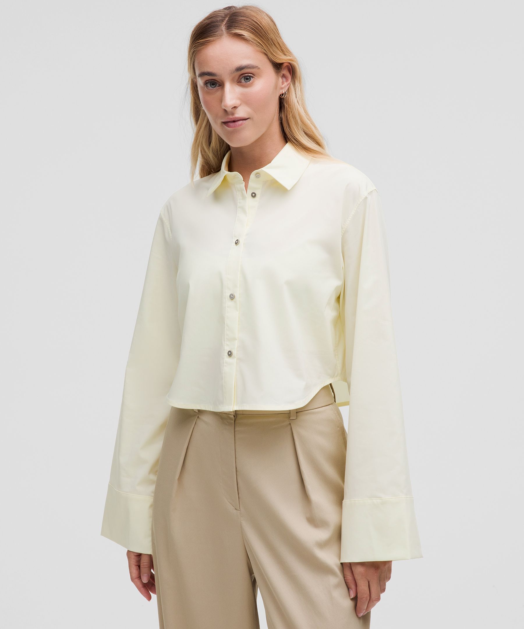 Cropped Poplin Button-Up Top