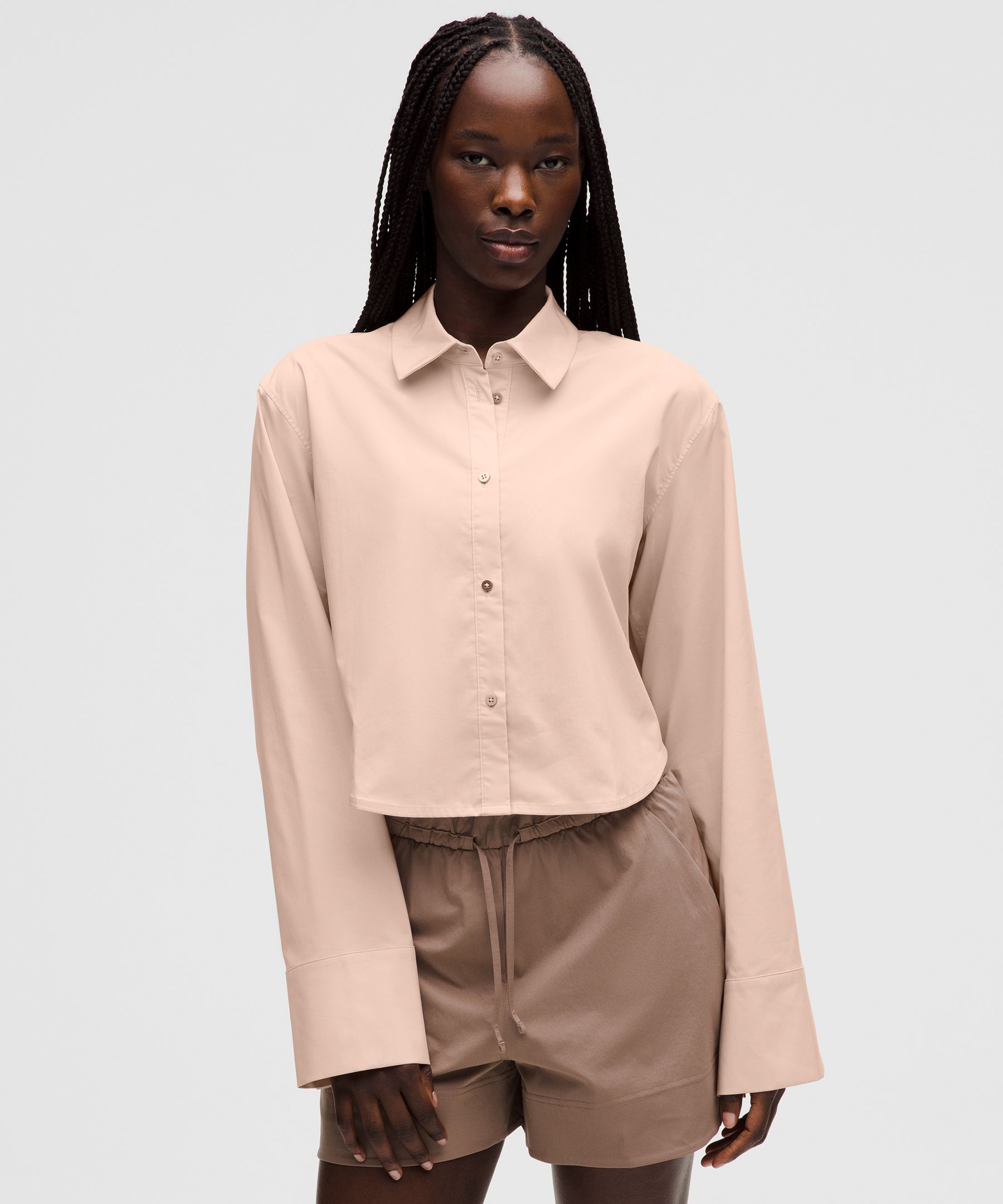 Cropped Poplin Button-Up Top
