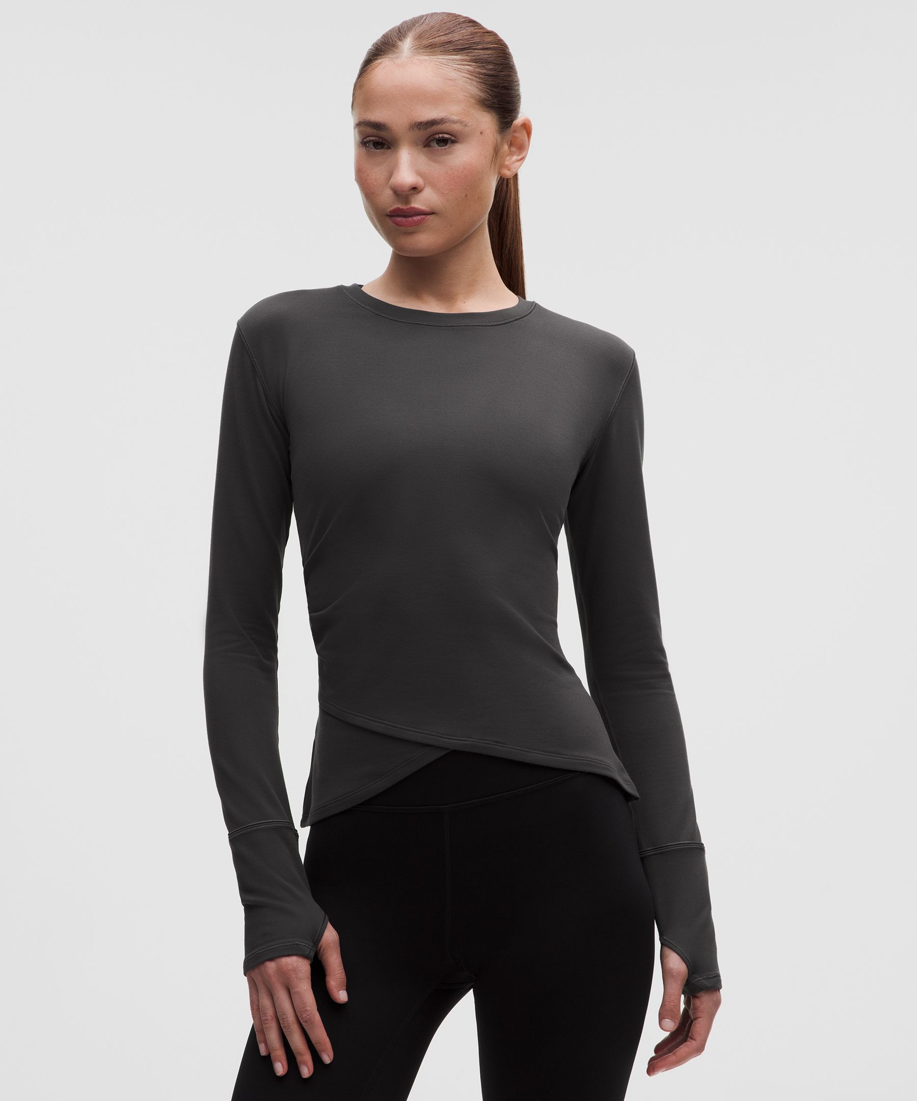 Rulu Gathered-Waist Long-Sleeve Running Top