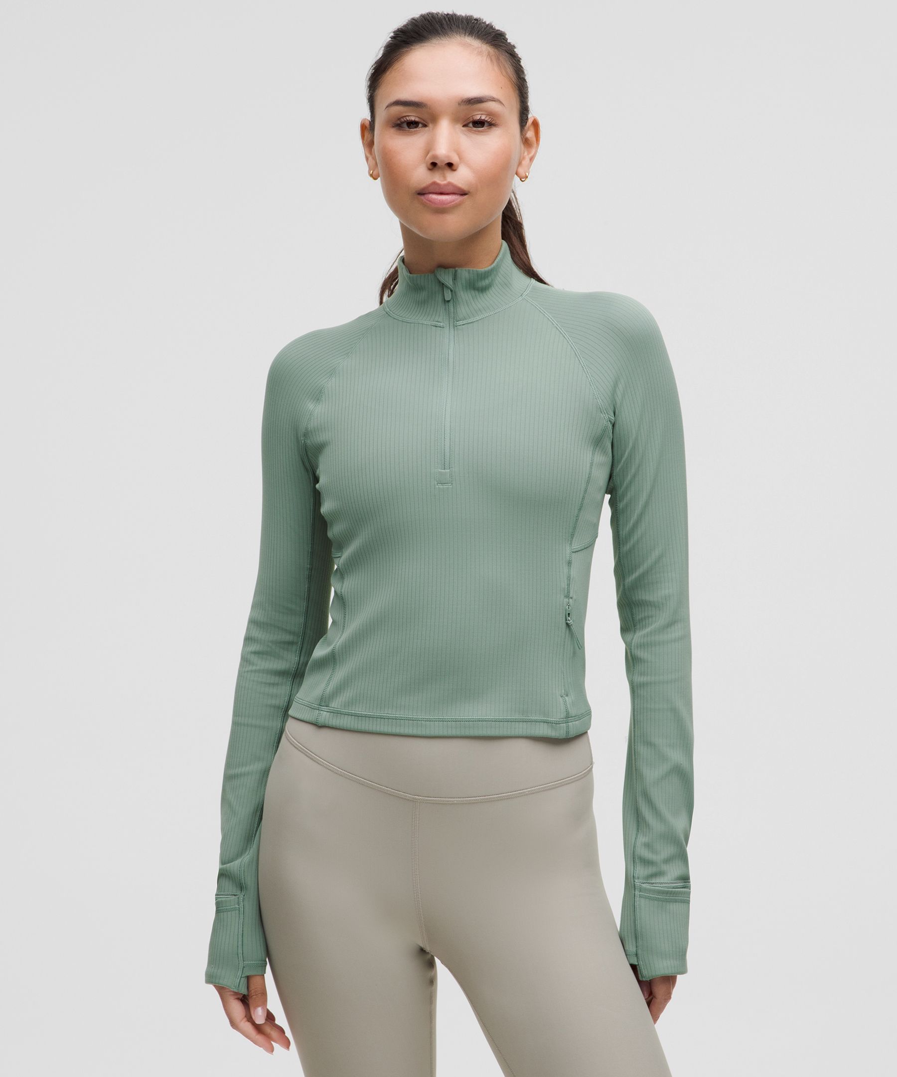 It's Rulu Ribbed Cropped Half Zip Updated - Blue,Pastel