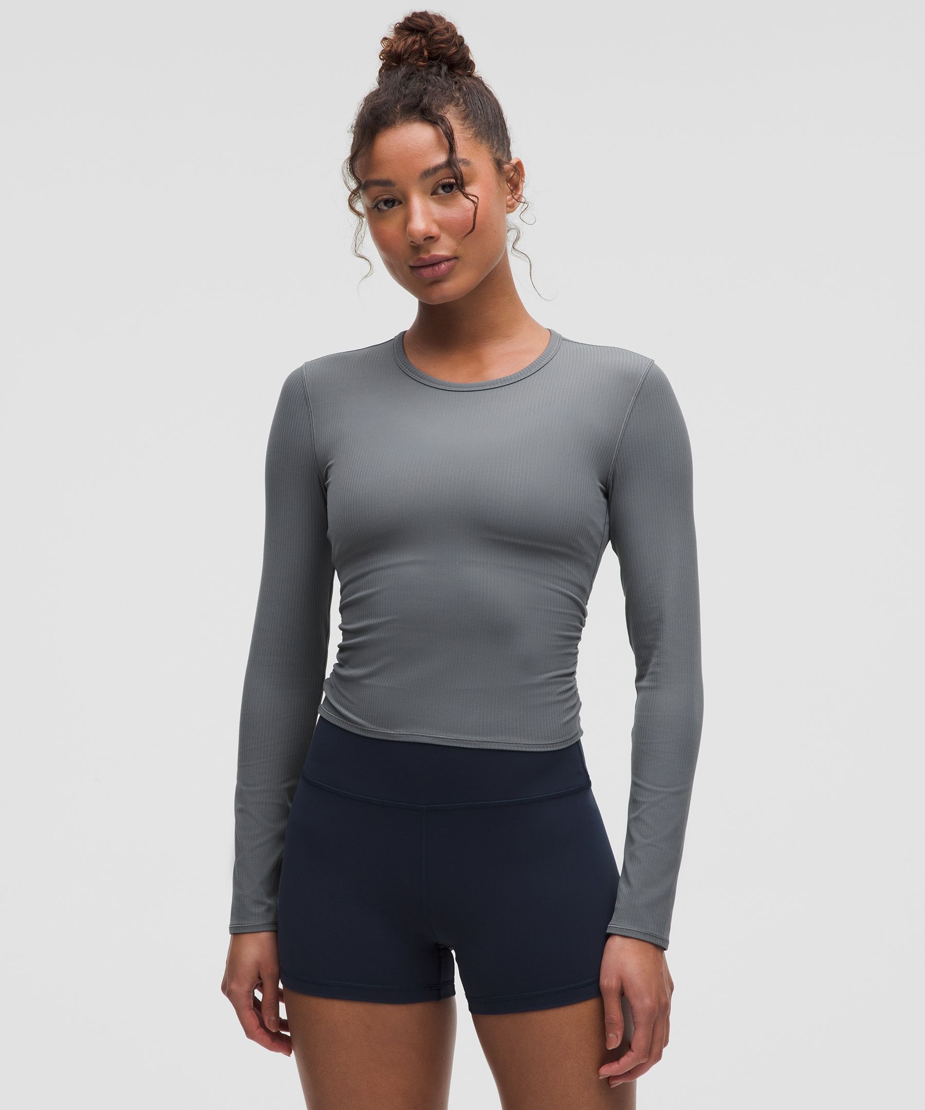 All It Takes Back-Twist Ribbed Long-Sleeve Shirt - Grey