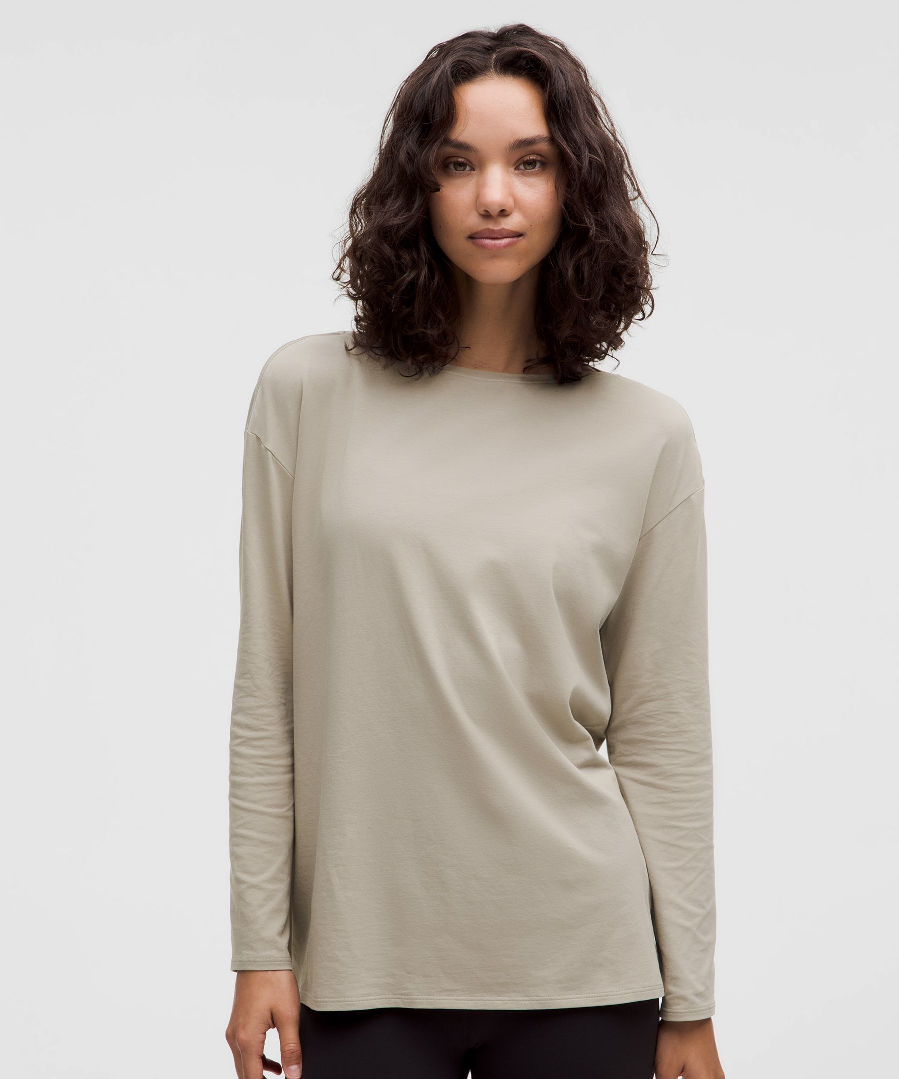 Relaxed-Fit Boatneck Long-Sleeve Shirt - White,Neutral