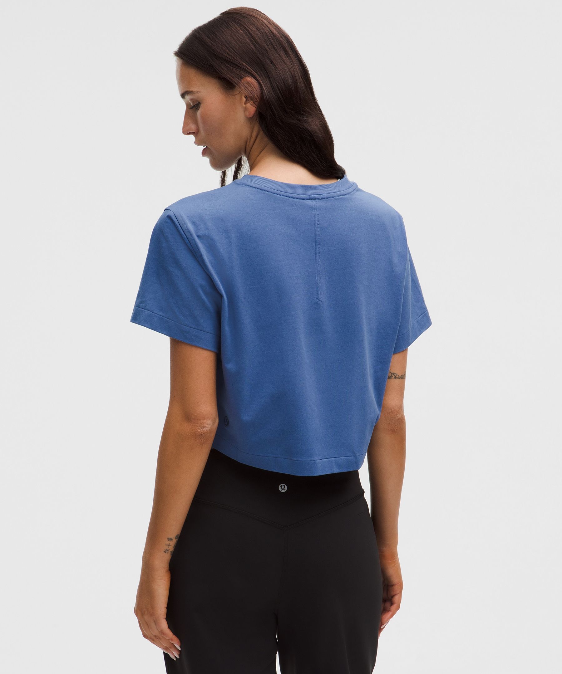 Lululemon All Yours Organic Cotton Cropped T-shirt In Blue