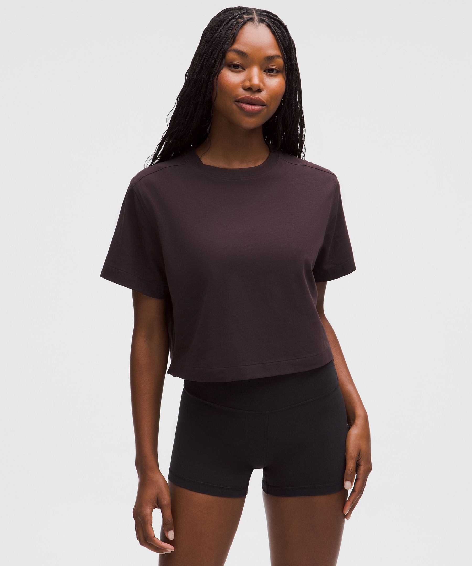 Lululemon All Yours Organic Cotton Cropped T-shirt In Purple