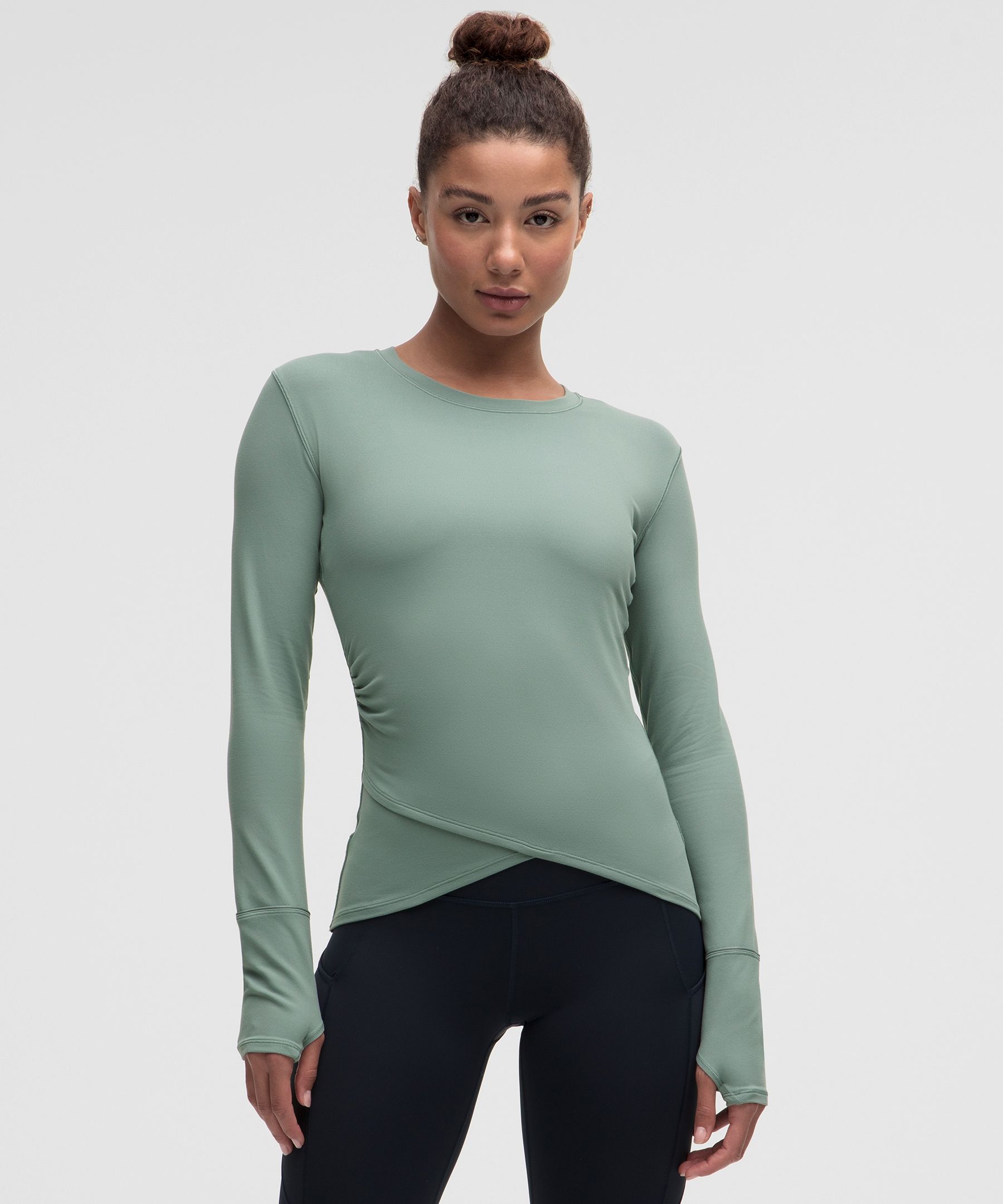 Rulu Gathered-Waist Long-Sleeve Running Top - Blue,Pastel