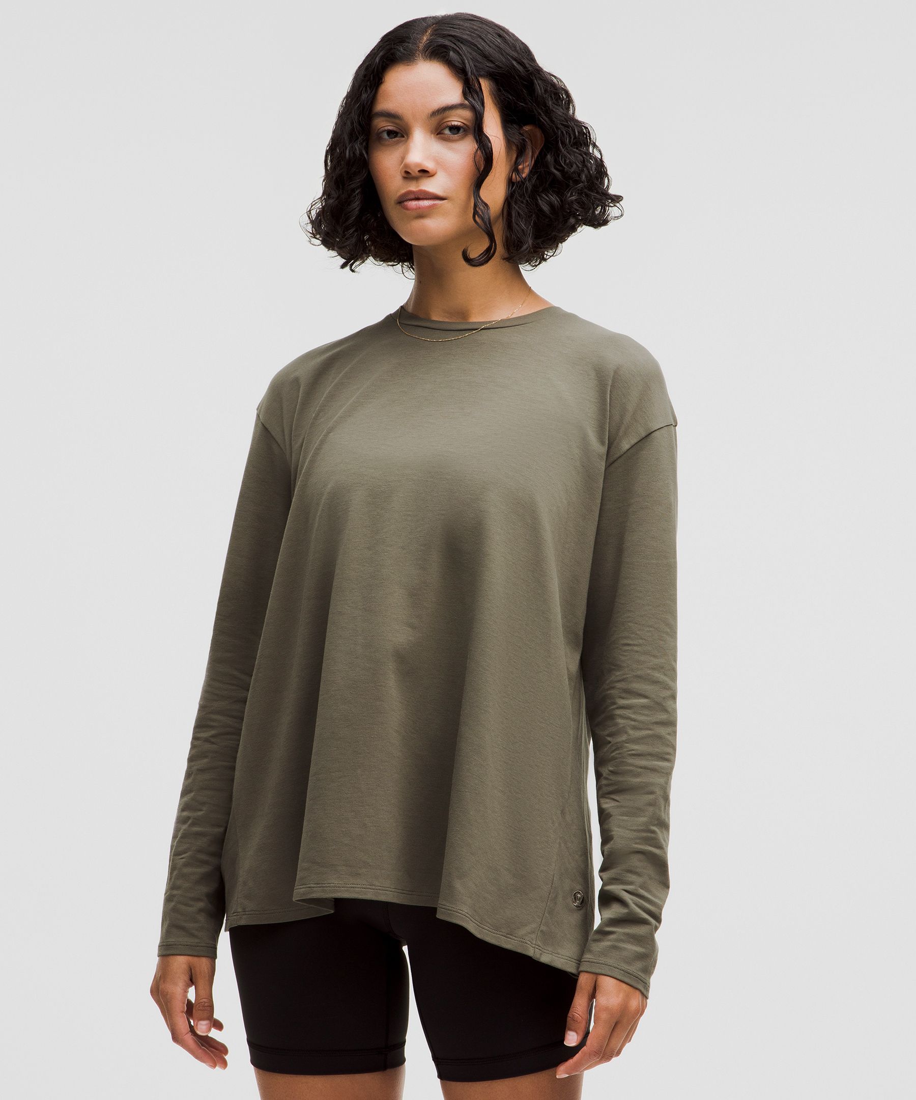 Twist-Back Relaxed-Fit Long-Sleeve Shirt - Green,Olive