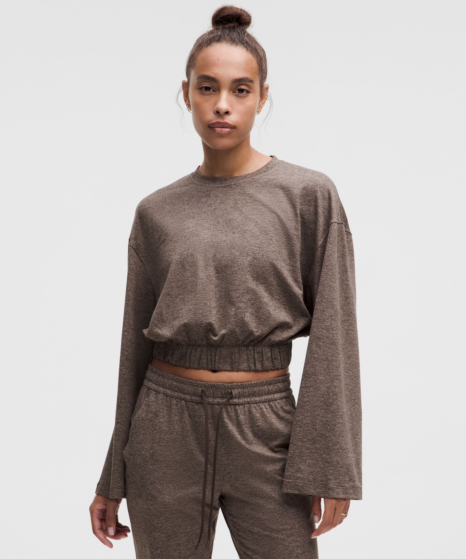 Soft Jersey Relaxed Crewneck Pullover - Brown,Neutral