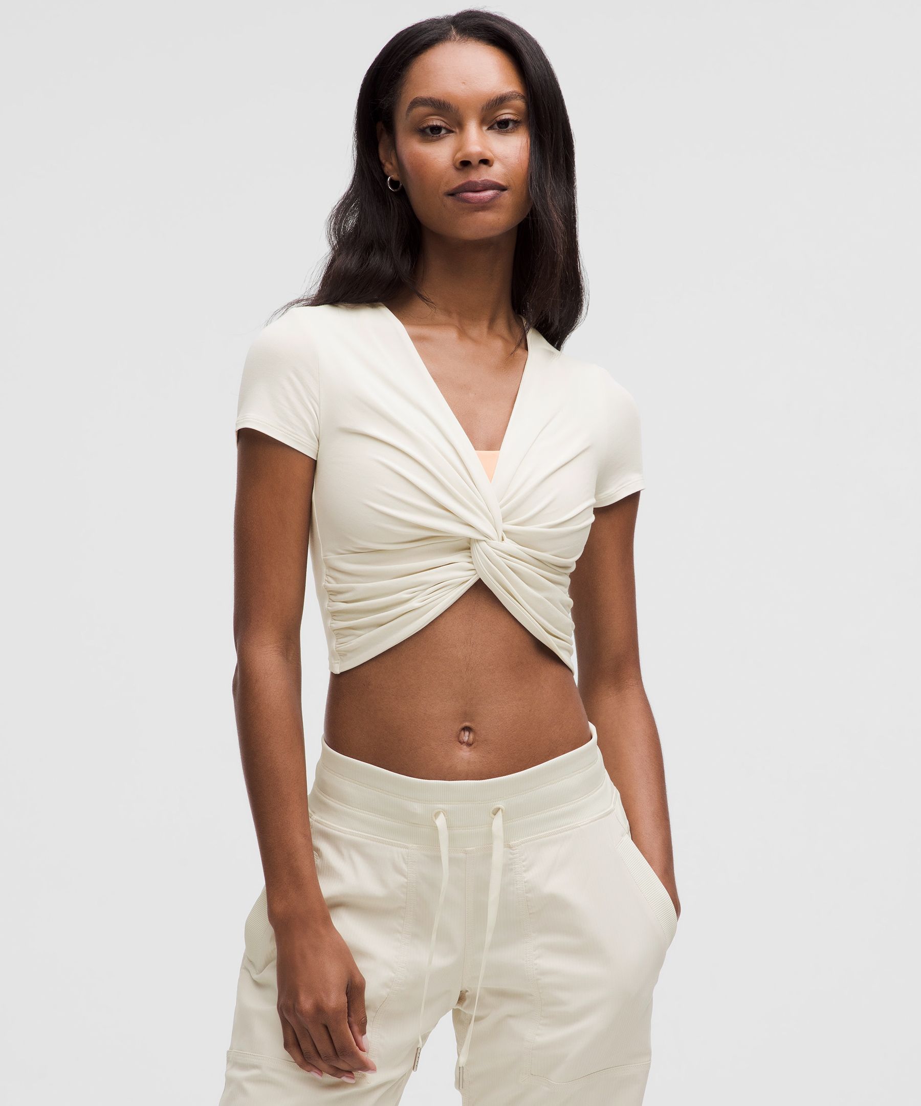 Modal-Silk Twist-Front Cropped T-Shirt