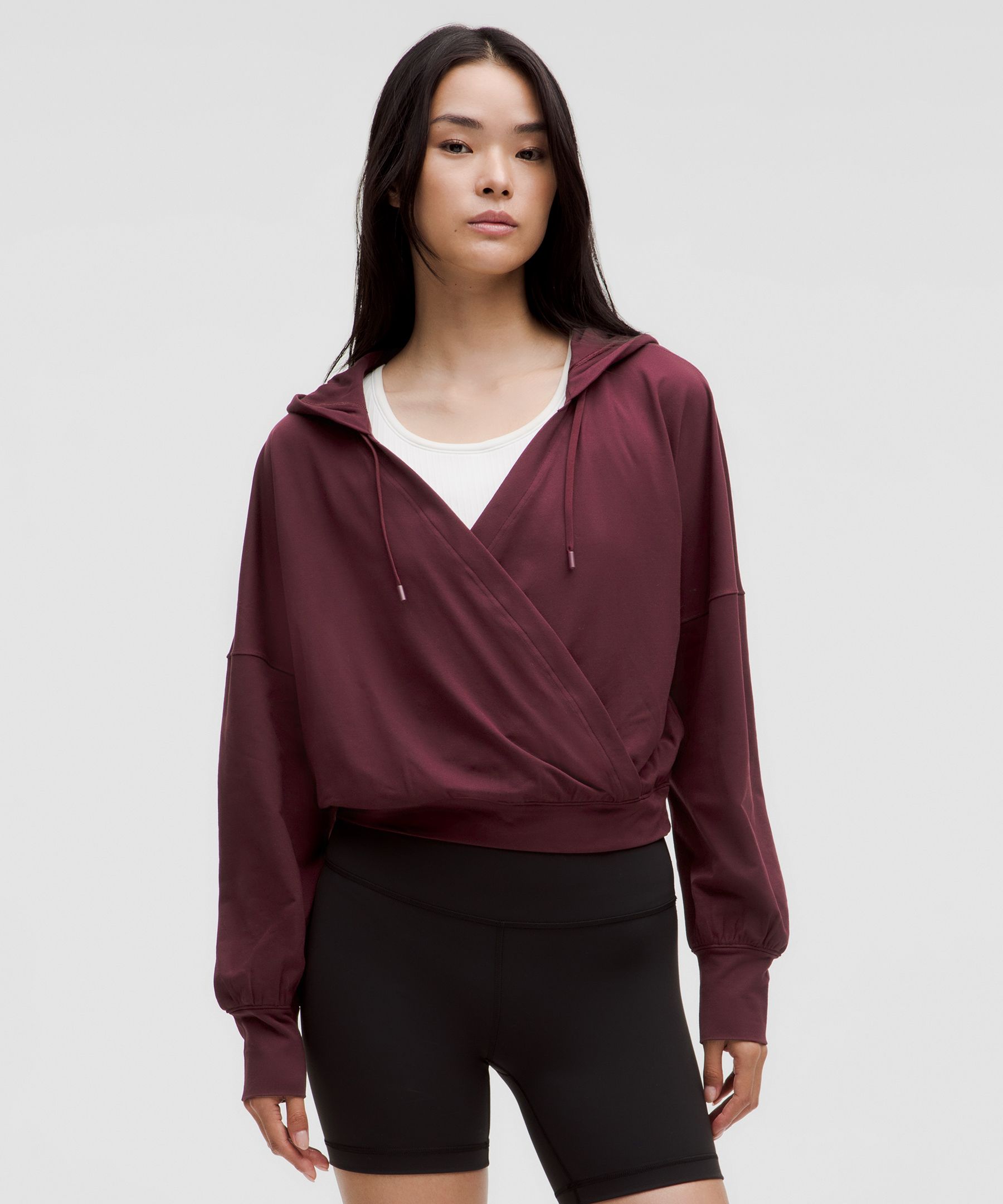 Soft Jersey Relaxed Wrap-Front Hoodie