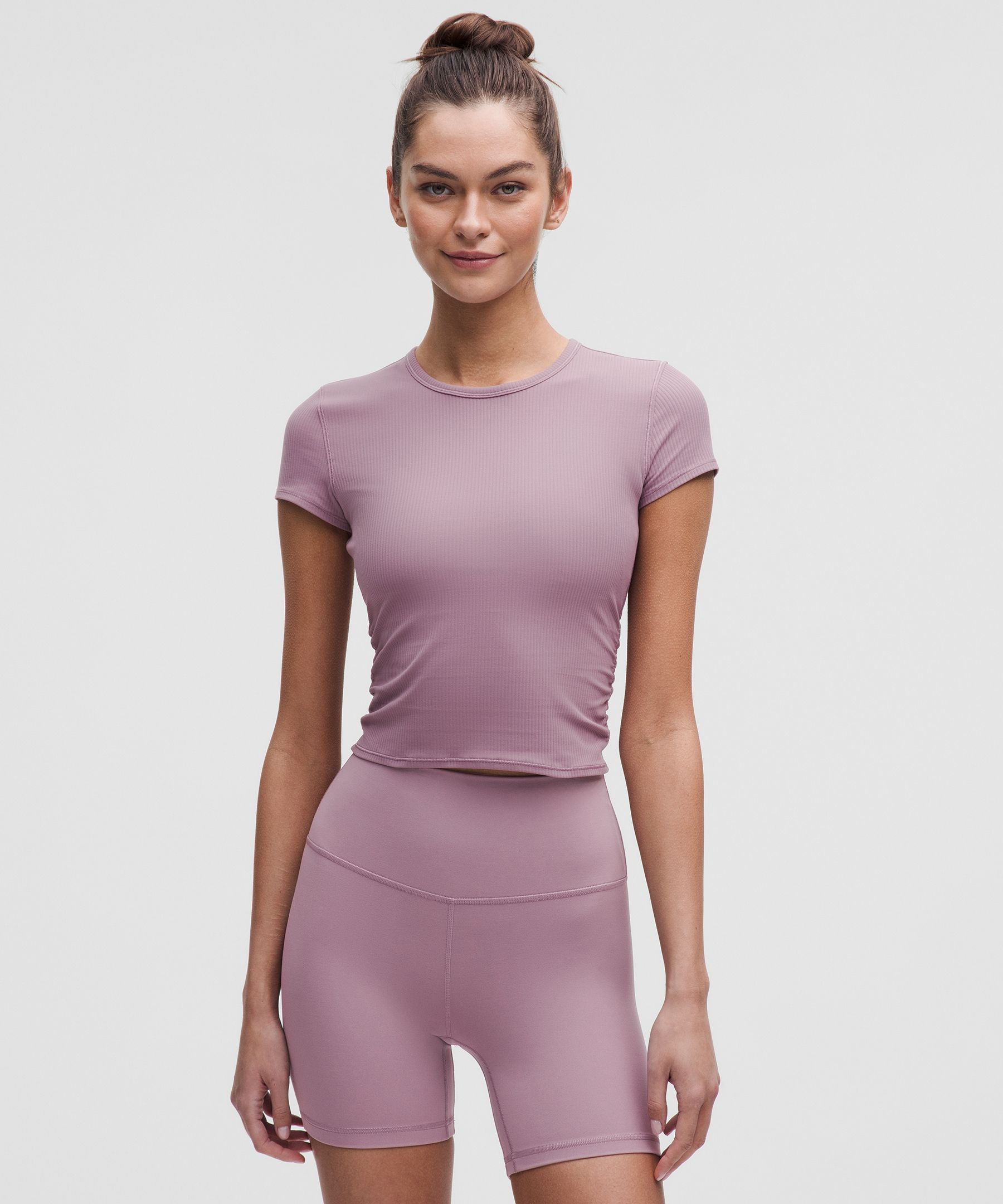 All It Takes Back-Twist Ribbed Short-Sleeve Shirt - Purple