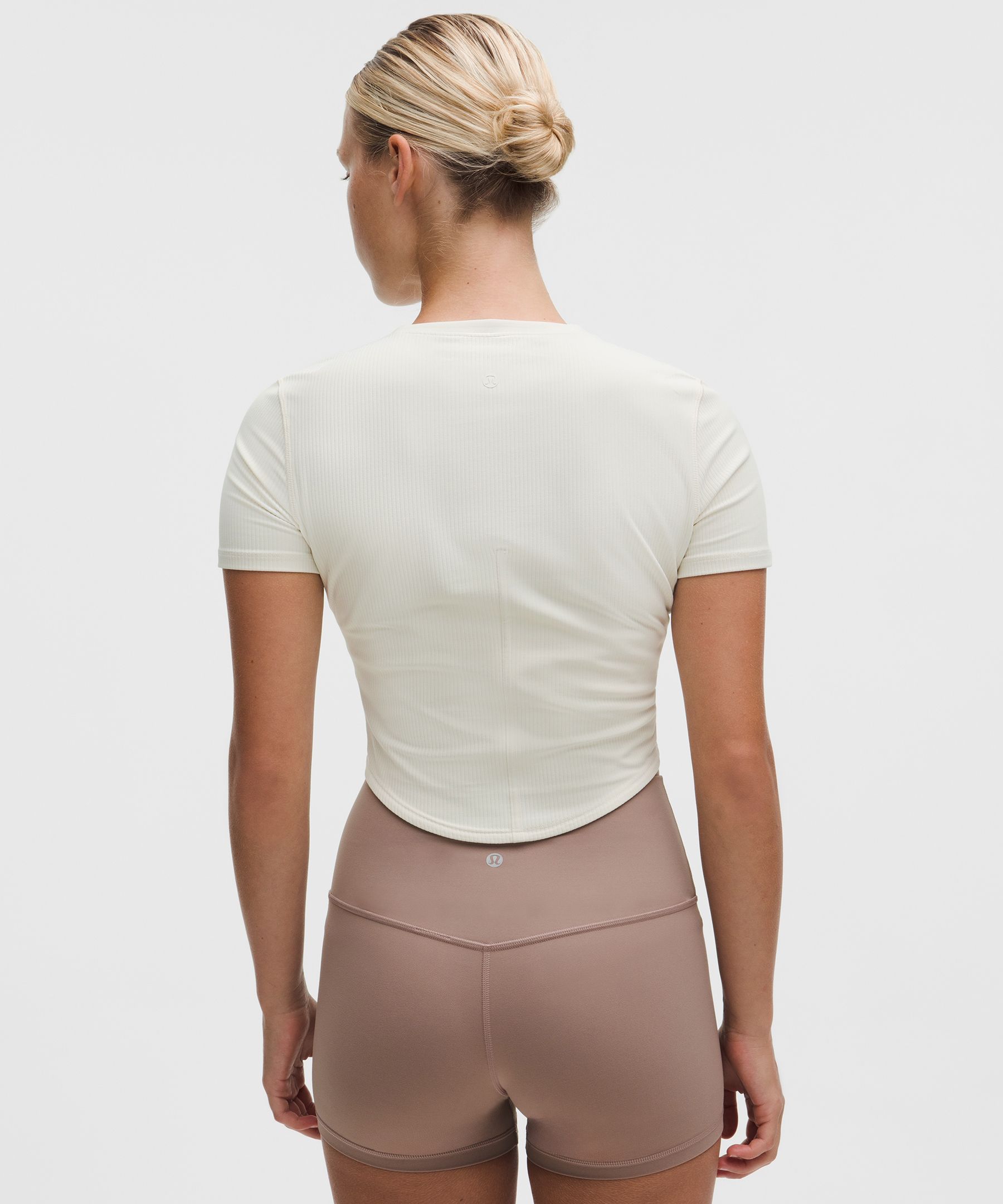 Ribbed Nulu Split-Neck Short-Sleeve Shirt