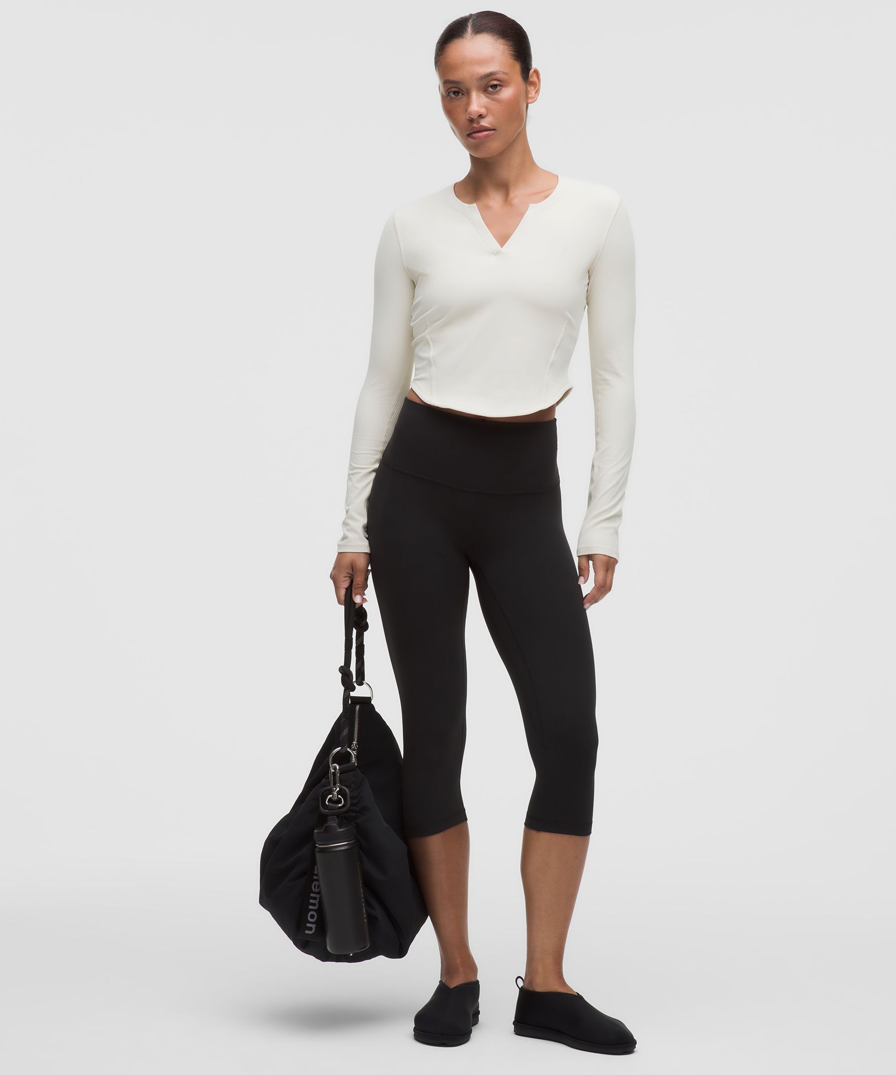 Ribbed Nulu Split-Neck Long-Sleeve Shirt