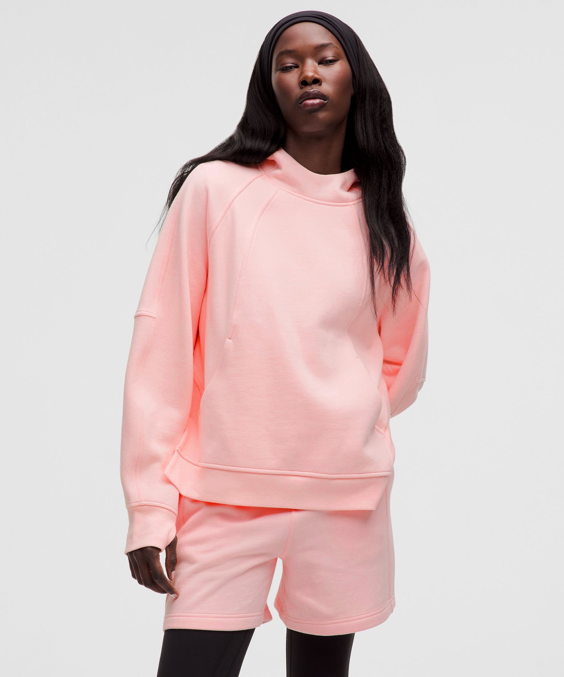 Scuba Oversized Side-Slit Hoodie - Pink