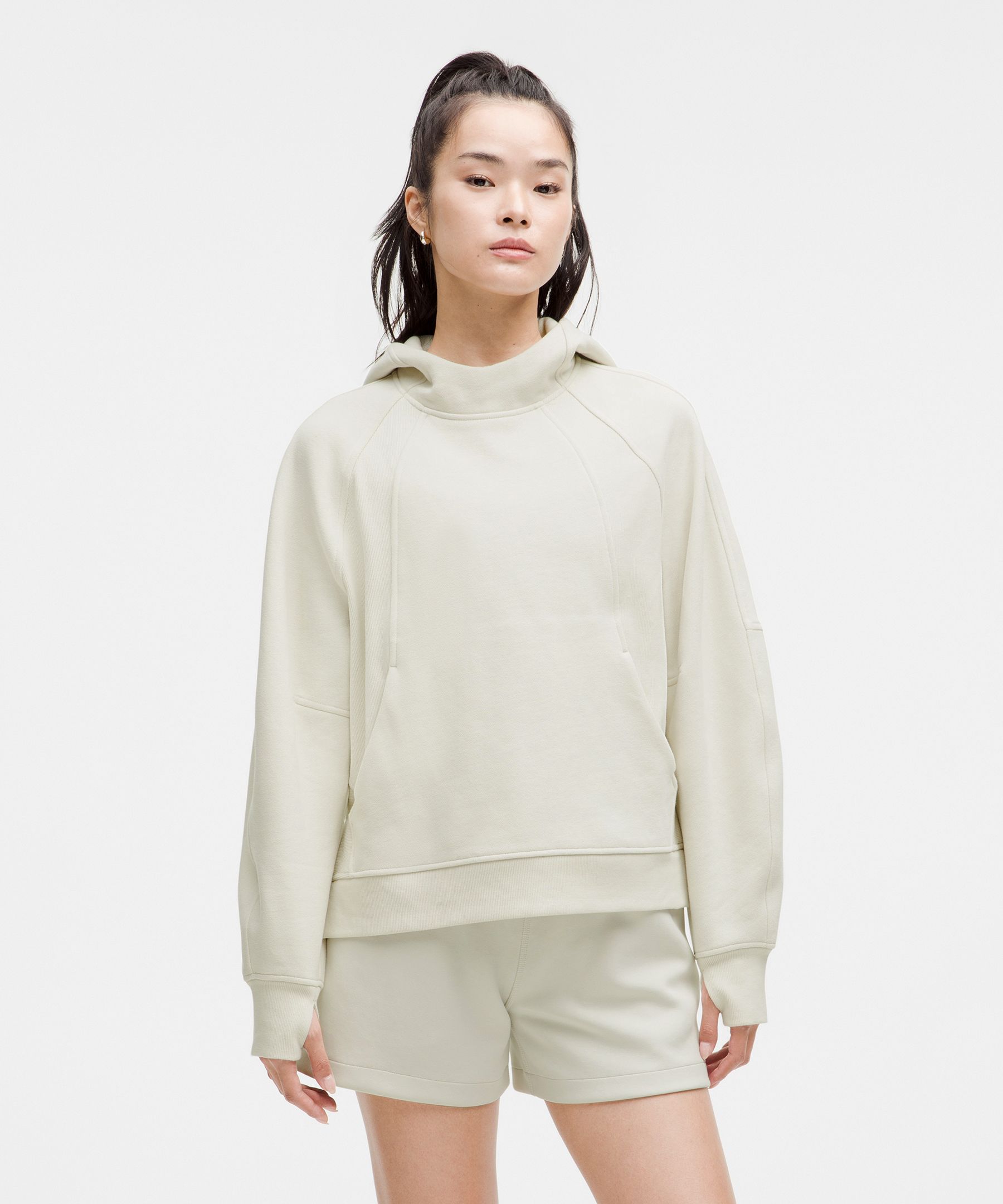 Scuba Oversized Side-Slit Hoodie - White,Neutral