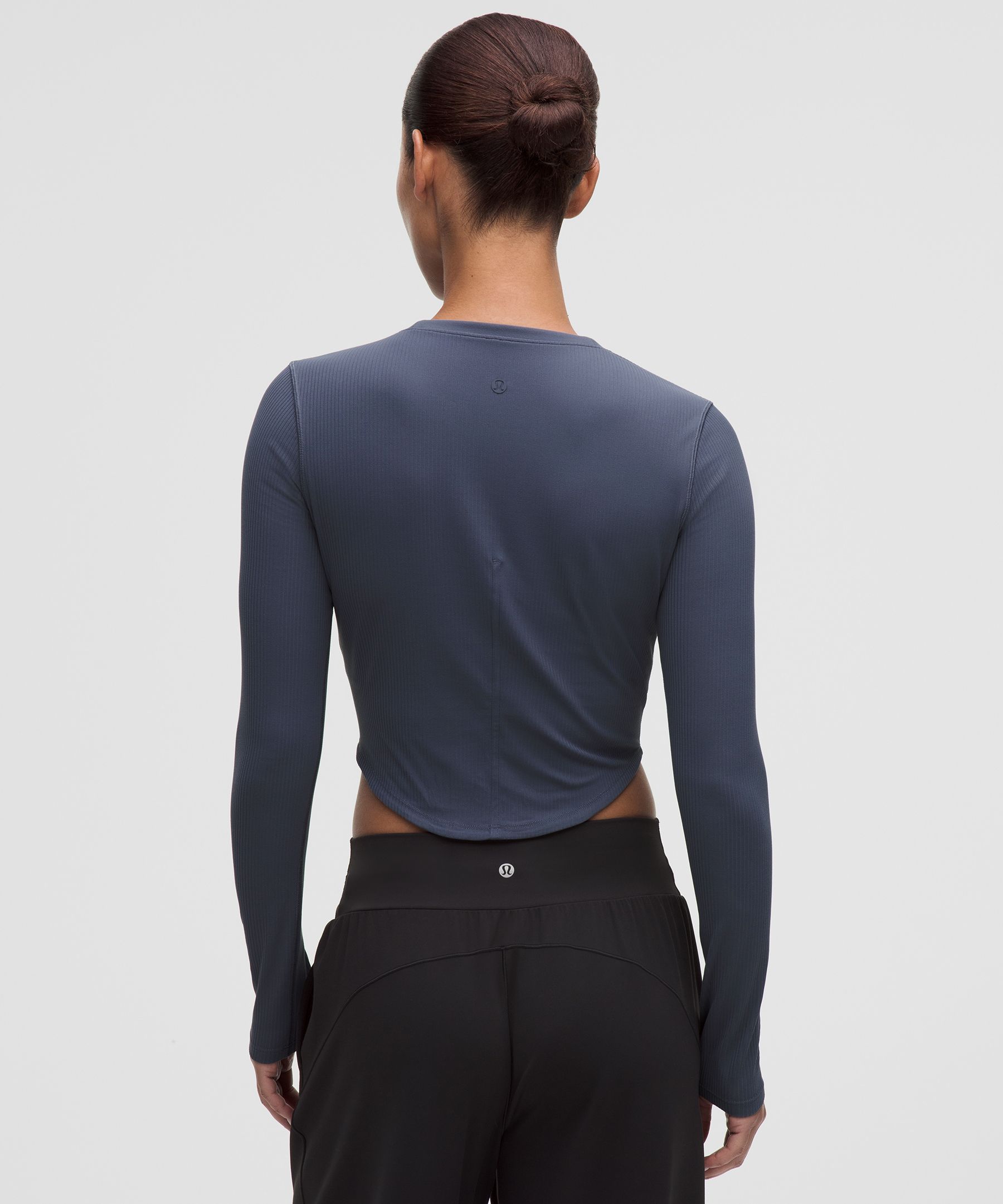 Ribbed Nulu Split-Neck Long-Sleeve Shirt