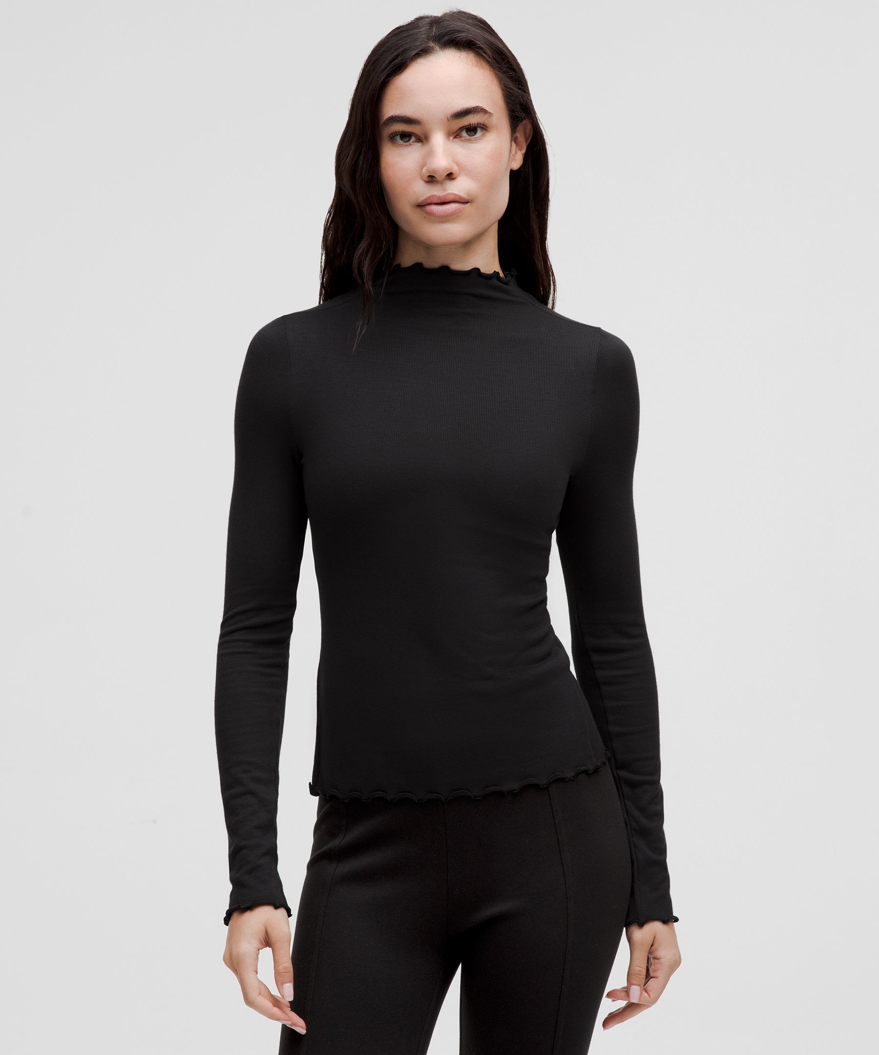 Hold Tight Lettuce-Edge Turtleneck - Black,Neutral