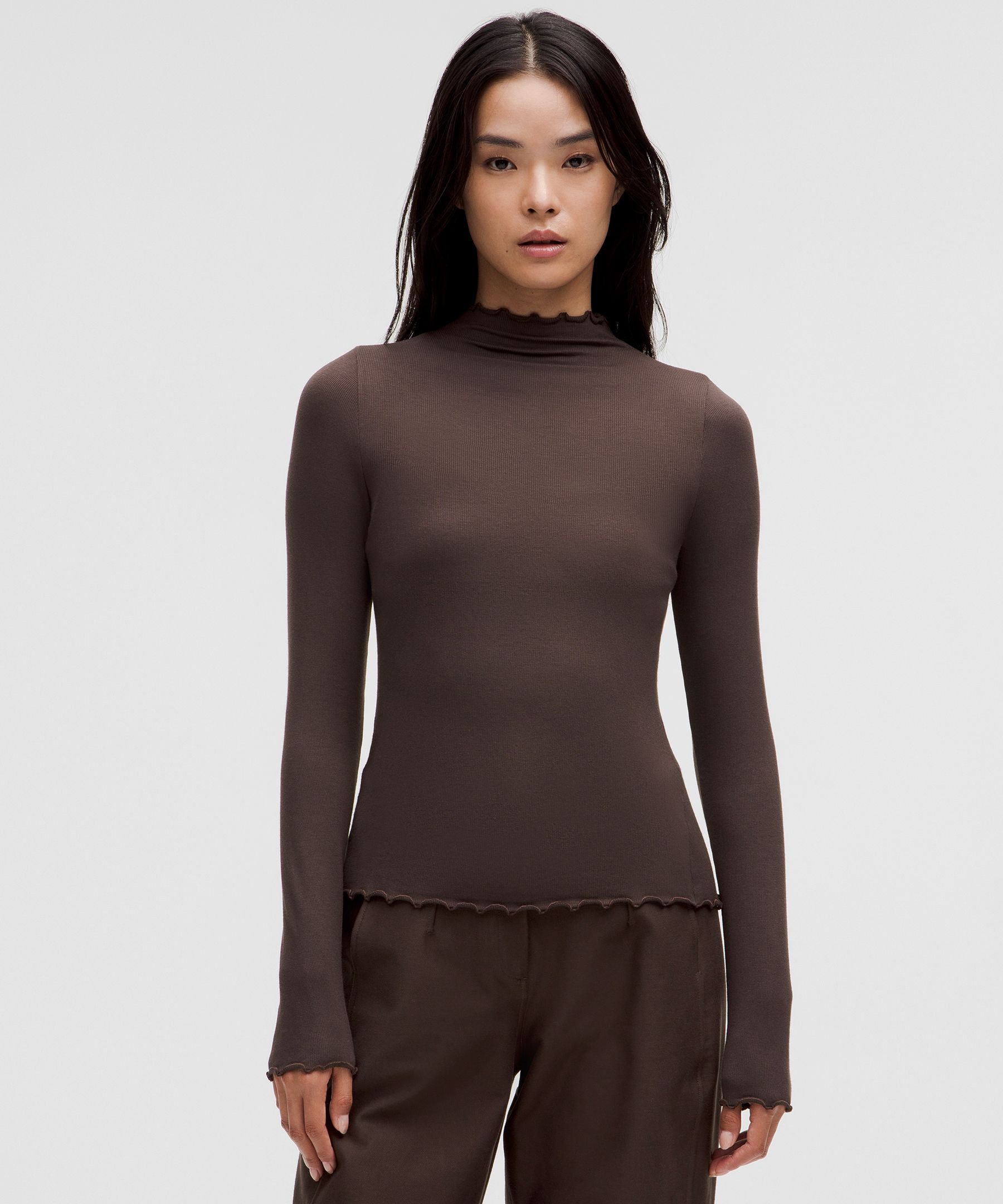 Hold Tight Lettuce-Edge Turtleneck - Brown