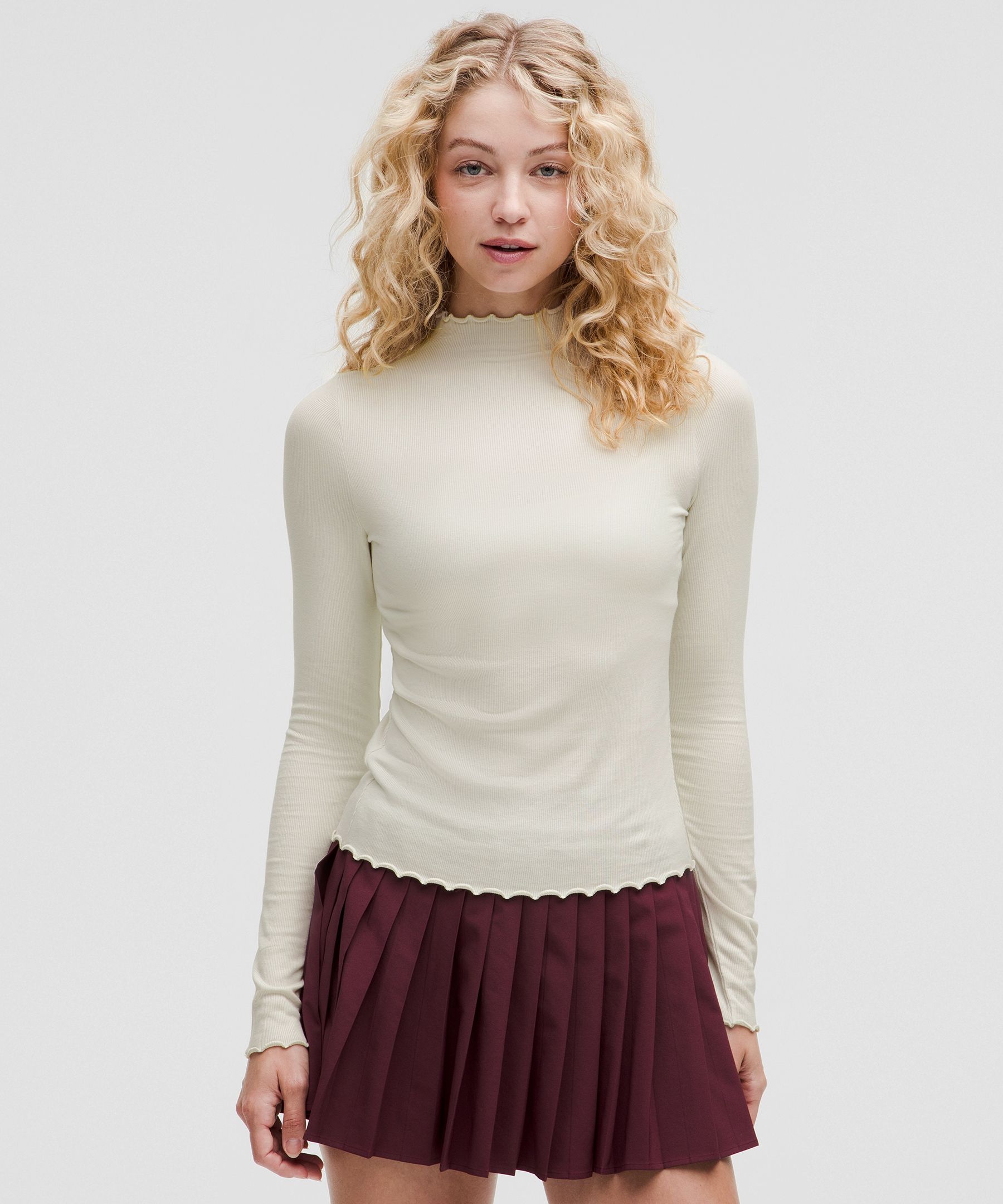 Hold Tight Lettuce-Edge Turtleneck - White