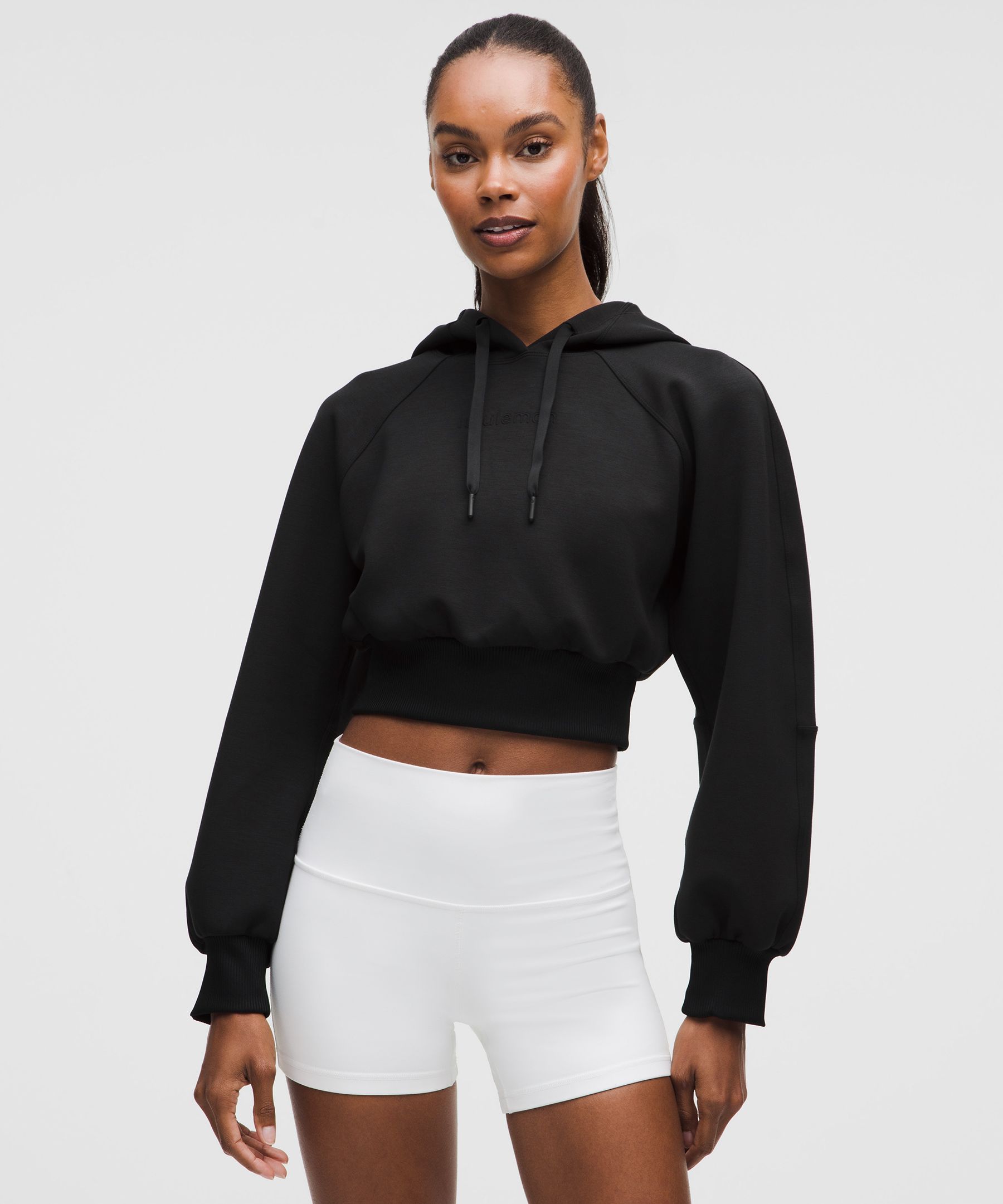 Lululemon Smooth Spacer Cropped Hoodie In Black