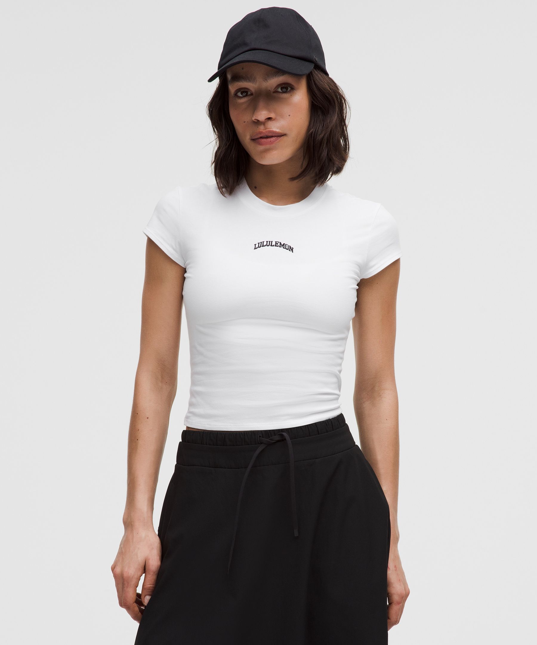 lululemon – Women’s Organic Baby Tee Collegiate – Color White/Black – Size XL