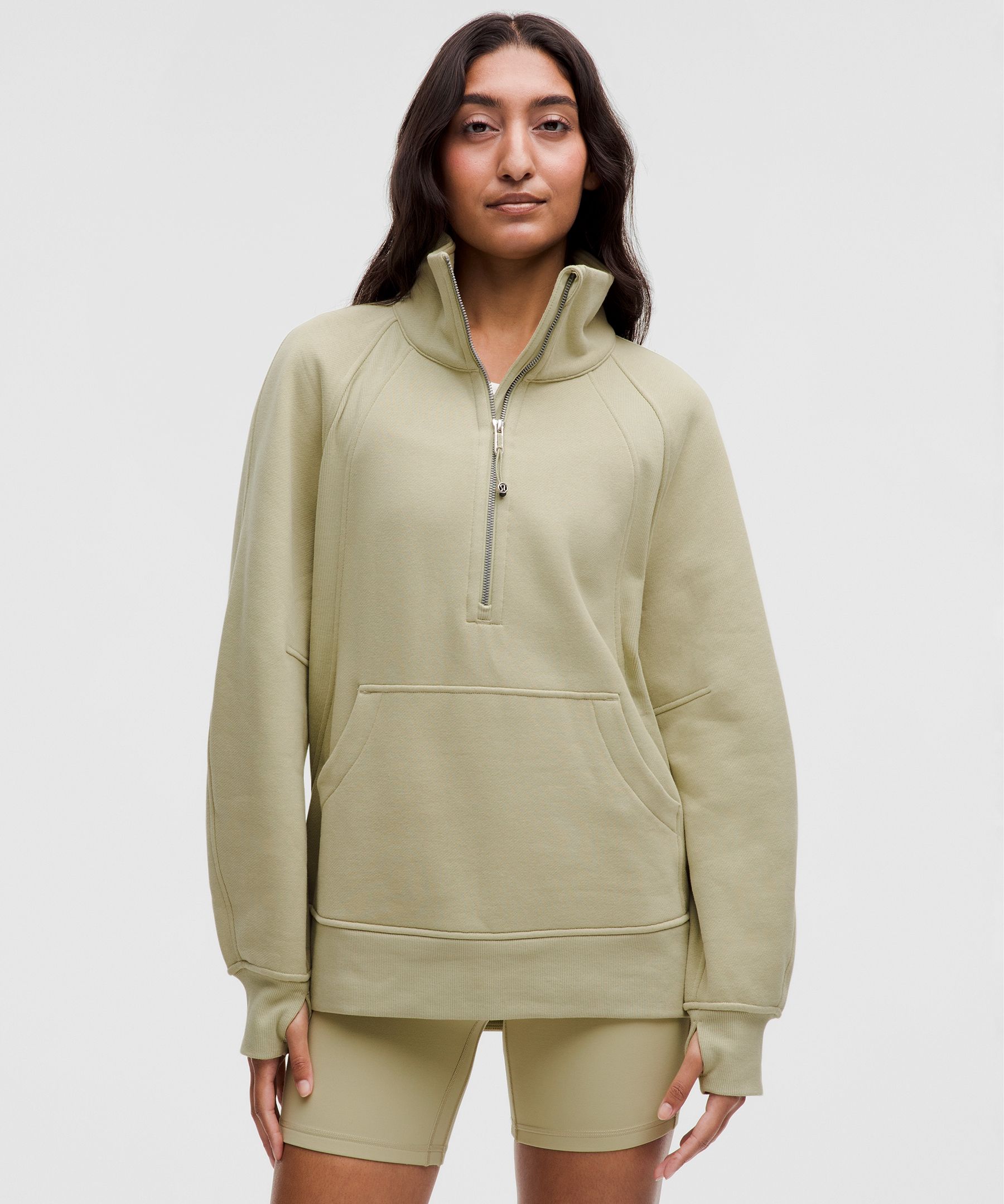 Scuba Oversized Funnel-Neck Half Zip Long - Green,Pastel