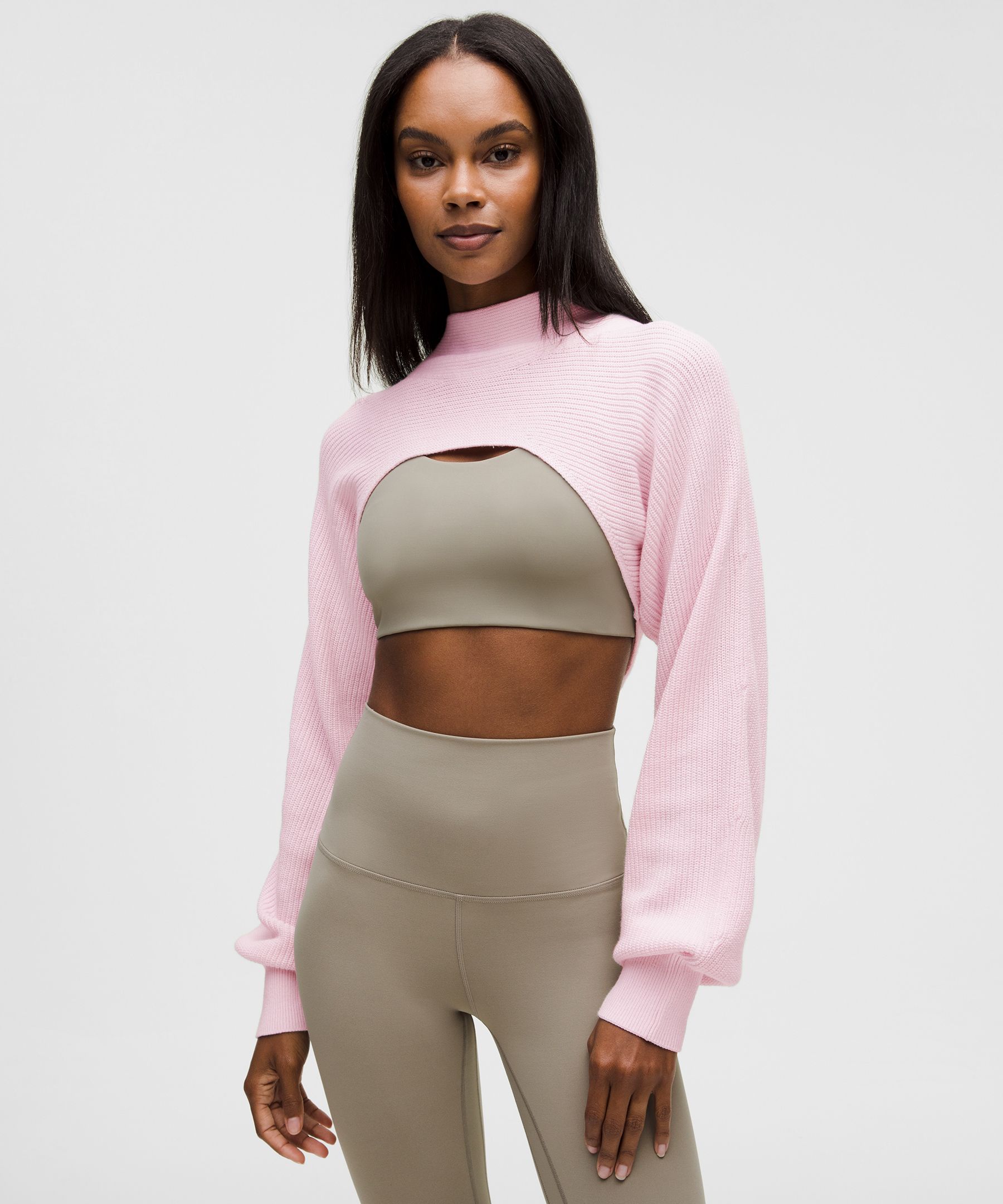 Lululemon Cotton-blend Mockneck Knit Shrug In Pink