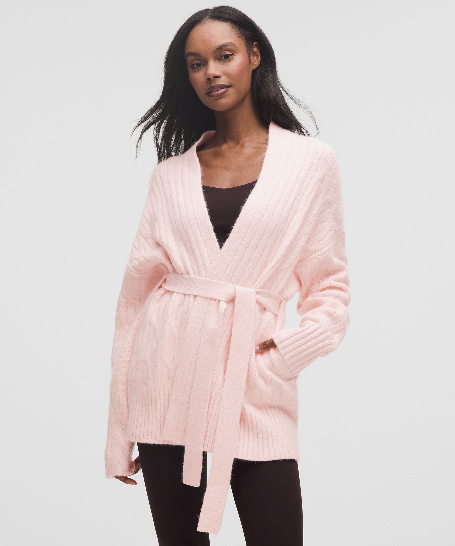 Alpaca-Blend Tie-Front Long Cardigan