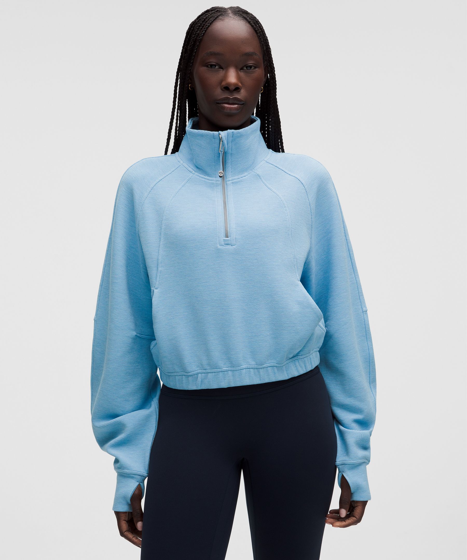 Scuba Cropped Funnel-Neck Half Zip *Waffle