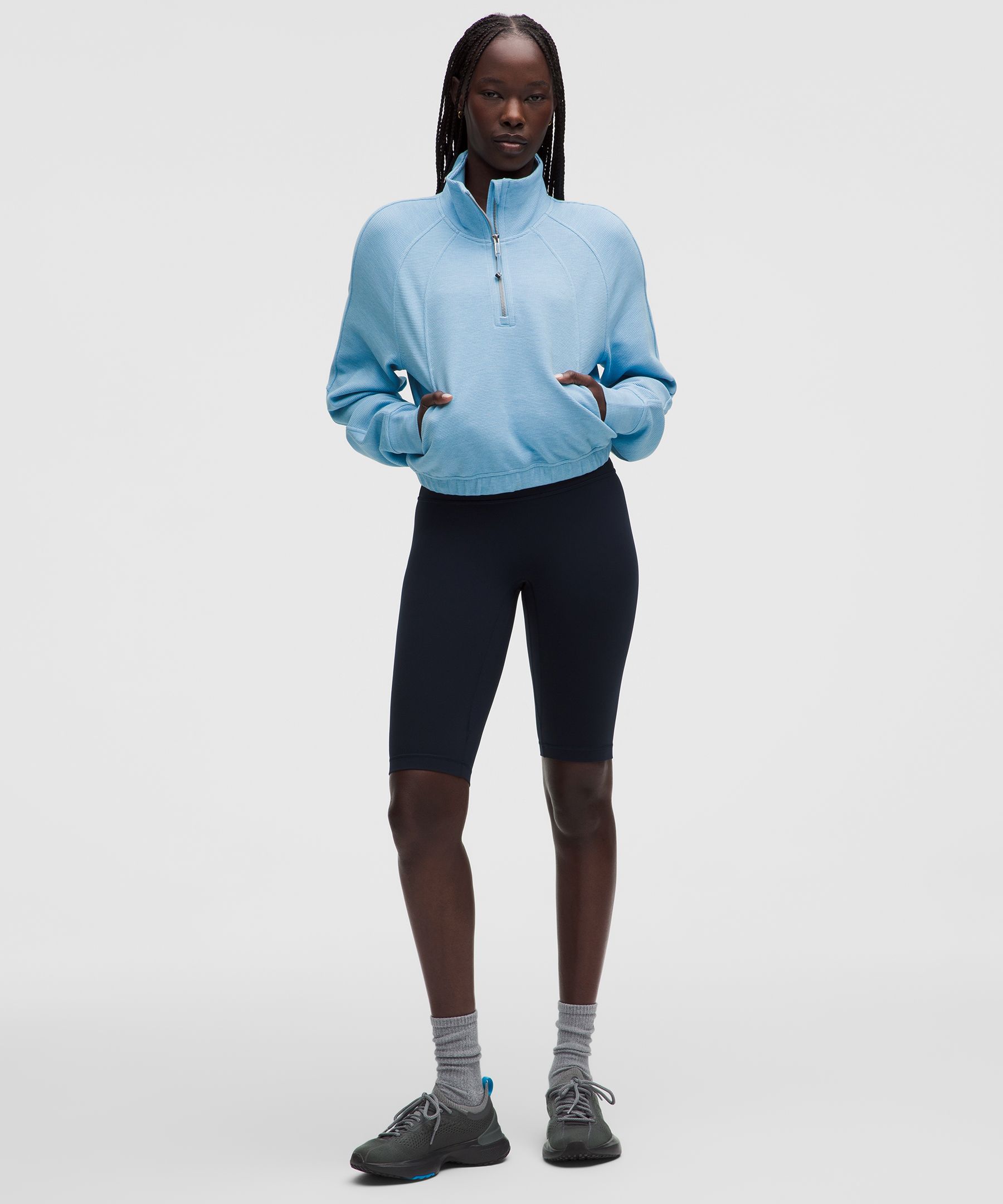 Scuba Cropped Funnel-Neck Half Zip *Waffle